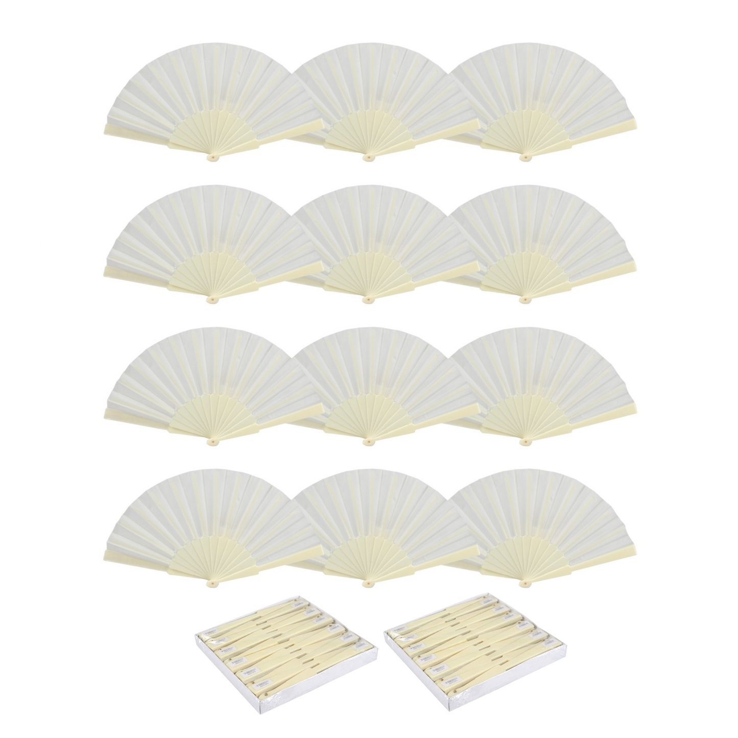 Home Universal® H.U.S.L® Pack 12 Abanicos Plástico 23CM, Abanicos para Eventos, DETALLES PARA LOS INVITADOS, REGALOS DE BODA, FIESTAS, COMUNIÓN O BAUTIZO, REGALOS COMUNIÓN PARA INVITADOS (Beige)