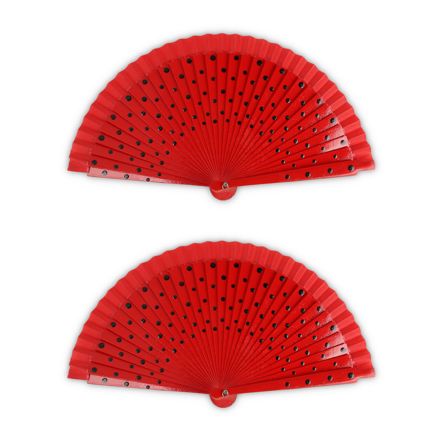 Home Universal® Abanico de Madera para Mujer, Abanico Pequeño de Mano, Modelos Lisos y de Lunares, Varios Colores Disponibles, Abanico Flamenco para Feria, Boda y Fiesta (Rojo Con Lunar Negro)