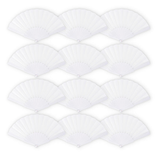 HOME UNIVERSAL Pack 12 Abanicos de Plástico con Empaquetado Individual para Regalar, Abanicos para Bodas, Comuniones, Fiestas y Eventos (Blanco)