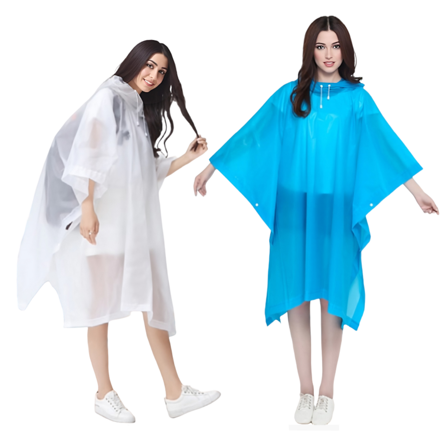 Home Universal® Chubasquero Impermeable Unisex - Material Ligero, con Capucha Ajustable, Plegable, Reutilizable (2 Unidades, Blanco y Azul - Adulto (100X130CM))