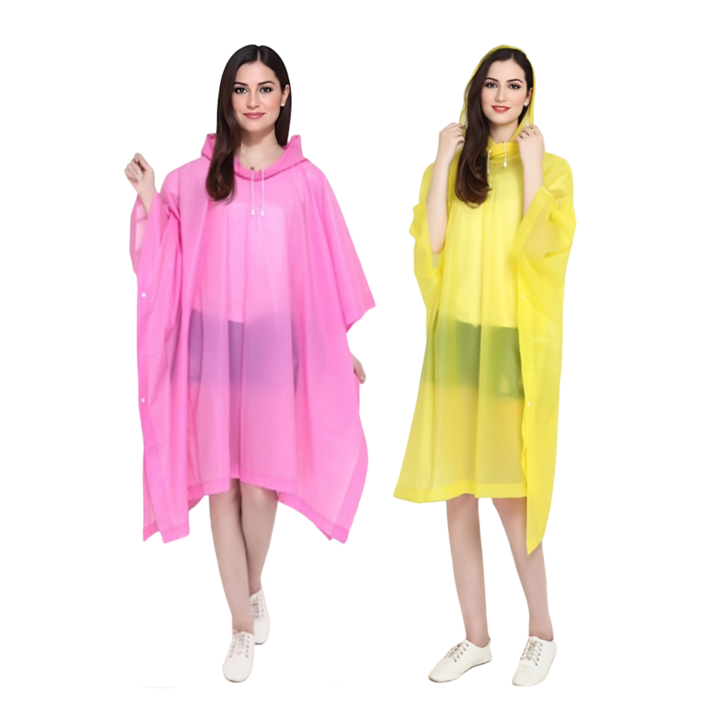 Home Universal® Chubasquero Impermeable Unisex - Material Ligero, con Capucha Ajustable, Plegable, Reutilizable (2 Unidades, Rosa y Amarillo - Adulto (100X130CM))