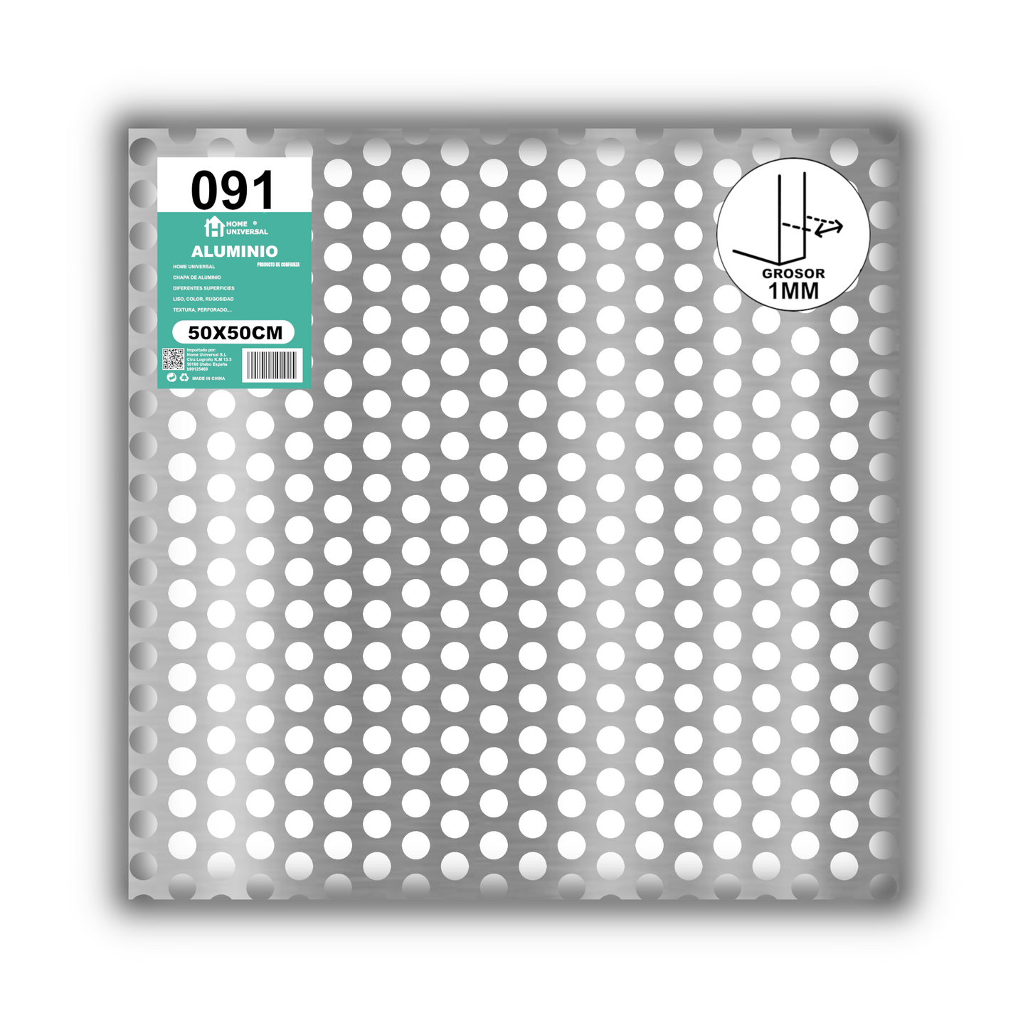 ome Universal® Chapa de Aluminio Estriada, Lisa, Malla y Perforada (Cuadrada, Ovalada, Redonda), Rugosa – Lámina Metálica Resistente Anticorrosión para Bricolaje e Industria Superficie (Perforada Redondo) - Perforada Redondo-12MM (50X50CM - 1MM)