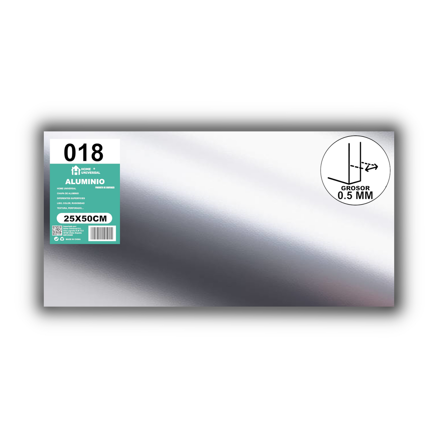 ome Universal® Chapa de Aluminio Estriada, Lisa, Malla y Perforada (Cuadrada, Ovalada, Redonda), Rugosa – Lámina Metálica Resistente Anticorrosión para Bricolaje e Industria (Superficie (Liso)) - Brillante (25X50CM - 0.5MM)