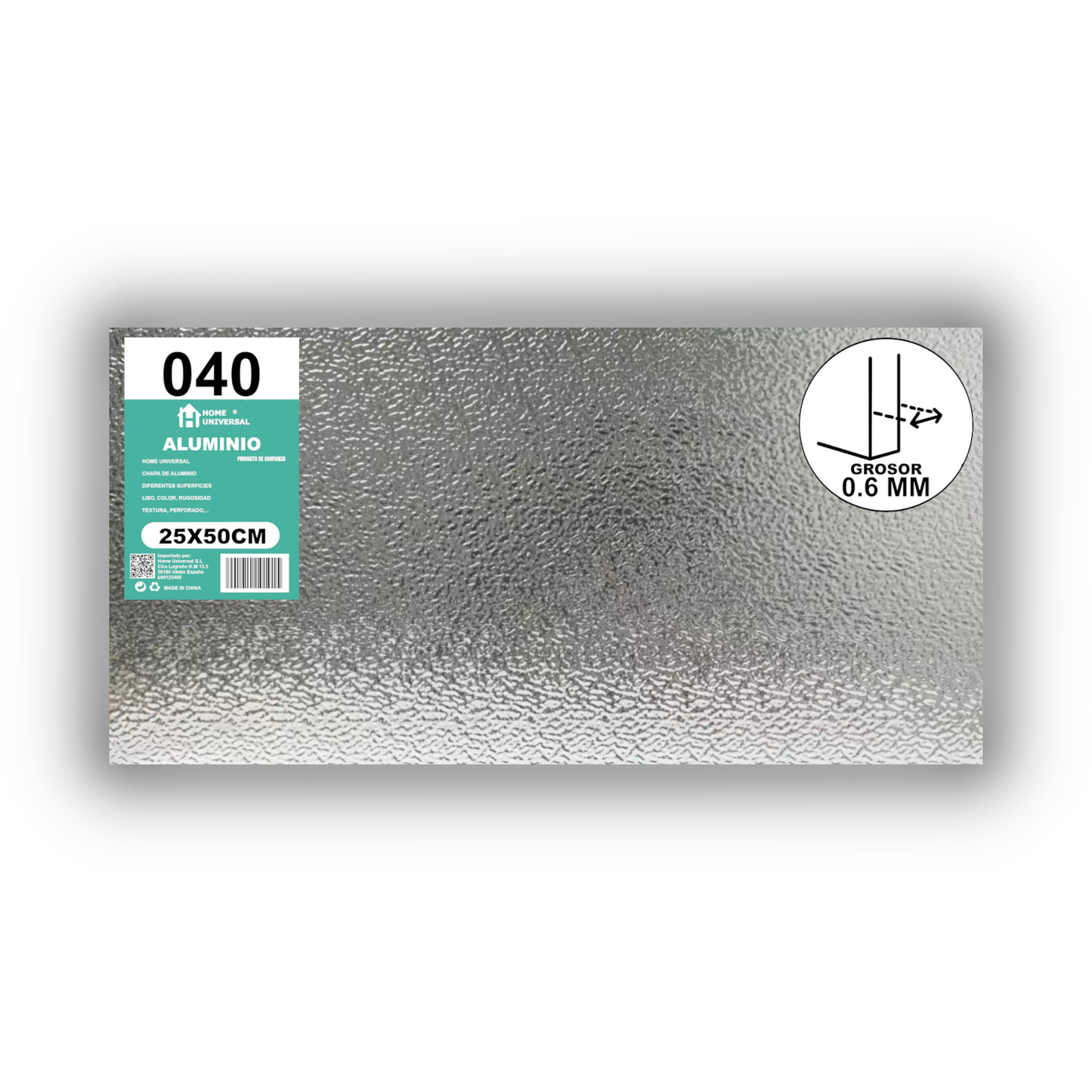 ome Universal® Chapa de Aluminio Estriada, Lisa, Malla y Perforada (Cuadrada, Ovalada, Redonda), Rugosa – Lámina Metálica Resistente Anticorrosión para Bricolaje e Industria Superficie (Rugosidad) - Plateado (25X50CM - 0.6MM)