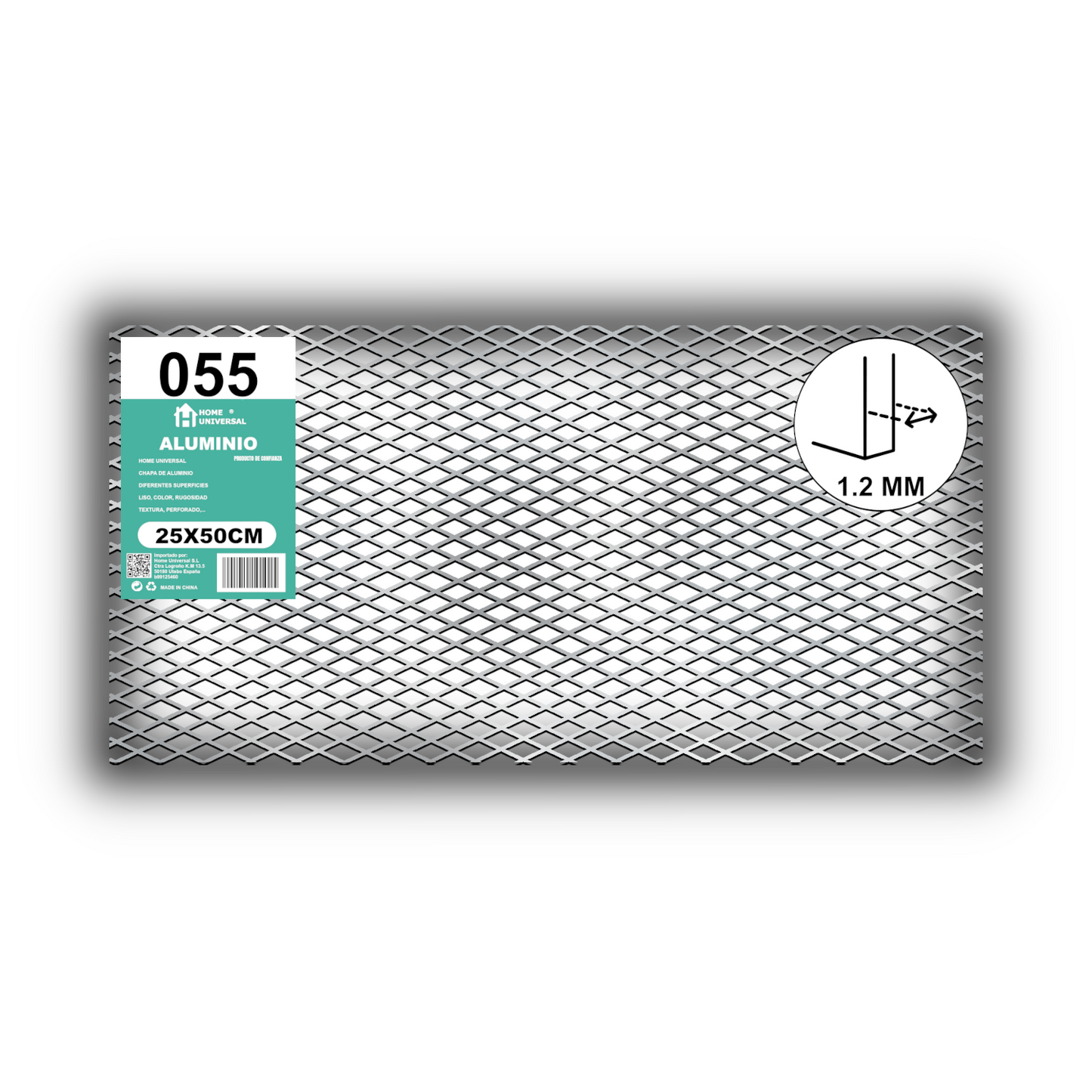 ome Universal® Chapa de Aluminio Estriada, Lisa, Malla y Perforada (Cuadrada, Ovalada, Redonda), Rugosa – Lámina Metálica Resistente Anticorrosión para Bricolaje e Industria Superficie (Malla) - Malla-12X25MM (25X50CM - 1.2MM)
