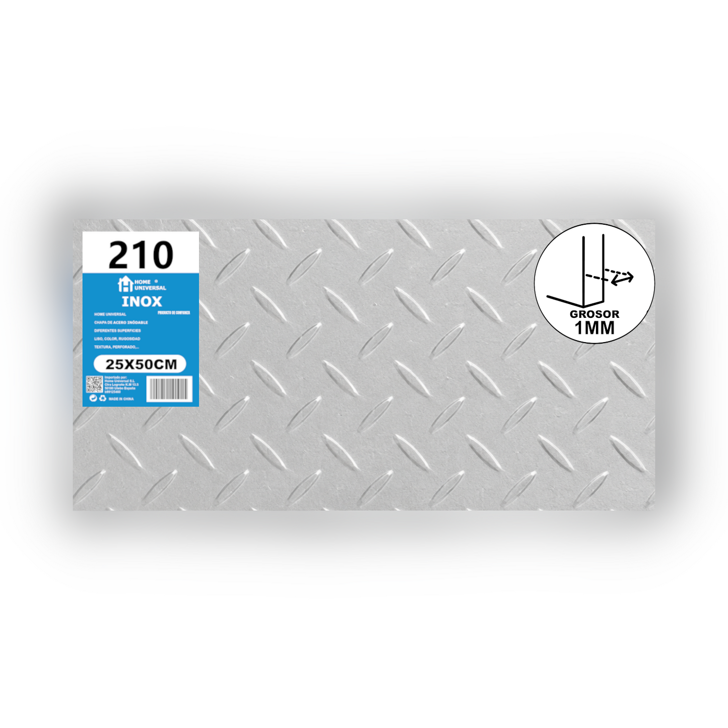 Home Universal® Chapa Acero inoxidable Superficie Liso, Estriada, Perforación Cuadrifolio – Lámina Metálica Resistente Anticorrosión para Bricolaje e Industria-Estriada  (25X50CM - 1MM)