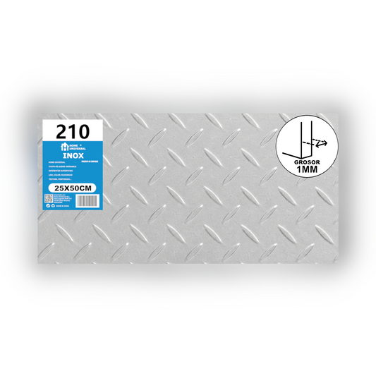 Home Universal® Chapa Acero inoxidable Superficie Liso, Estriada, Perforación Cuadrifolio – Lámina Metálica Resistente Anticorrosión para Bricolaje e Industria-Estriada  (25X50CM - 1MM)
