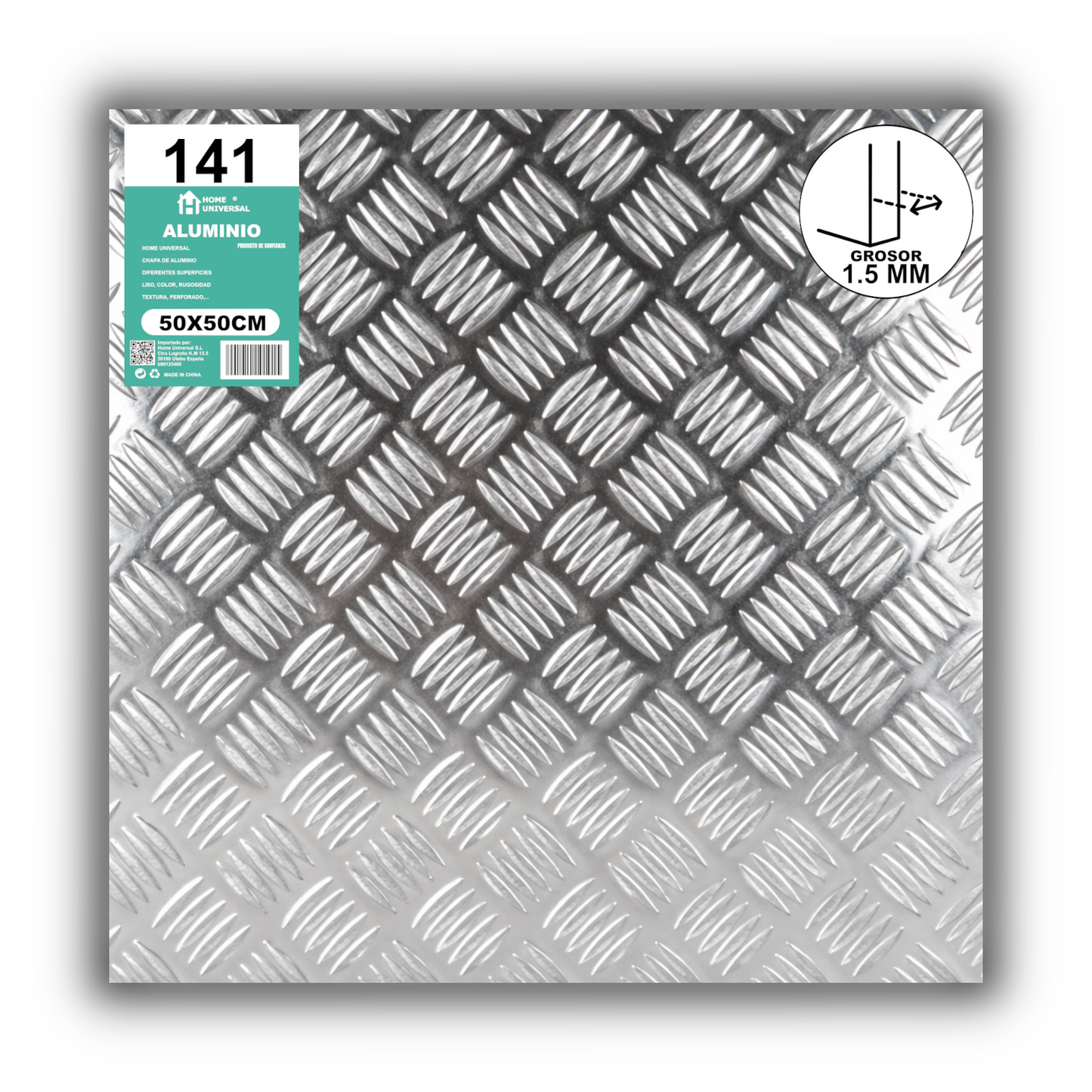 ome Universal® Chapa de Aluminio Estriada, Lisa, Malla y Perforada (Cuadrada, Ovalada, Redonda), Rugosa – Lámina Metálica Resistente Anticorrosión para Bricolaje e Industria Superficie (Estriada) - Estriada (50X50CM - 1.5MM)