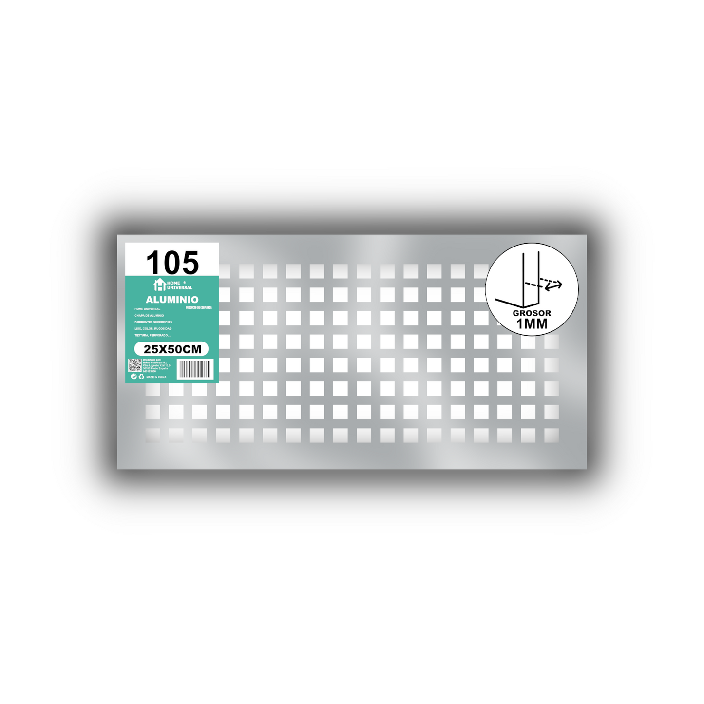 ome Universal® Chapa de Aluminio Estriada, Lisa, Malla y Perforada (Cuadrada, Ovalada, Redonda), Rugosa – Lámina Metálica Resistente Anticorrosión para Bricolaje e Industria Superficie (Perforada Cuadrado) - Perforada Cuadrado-15X15MM (25X50CM - 1MM)
