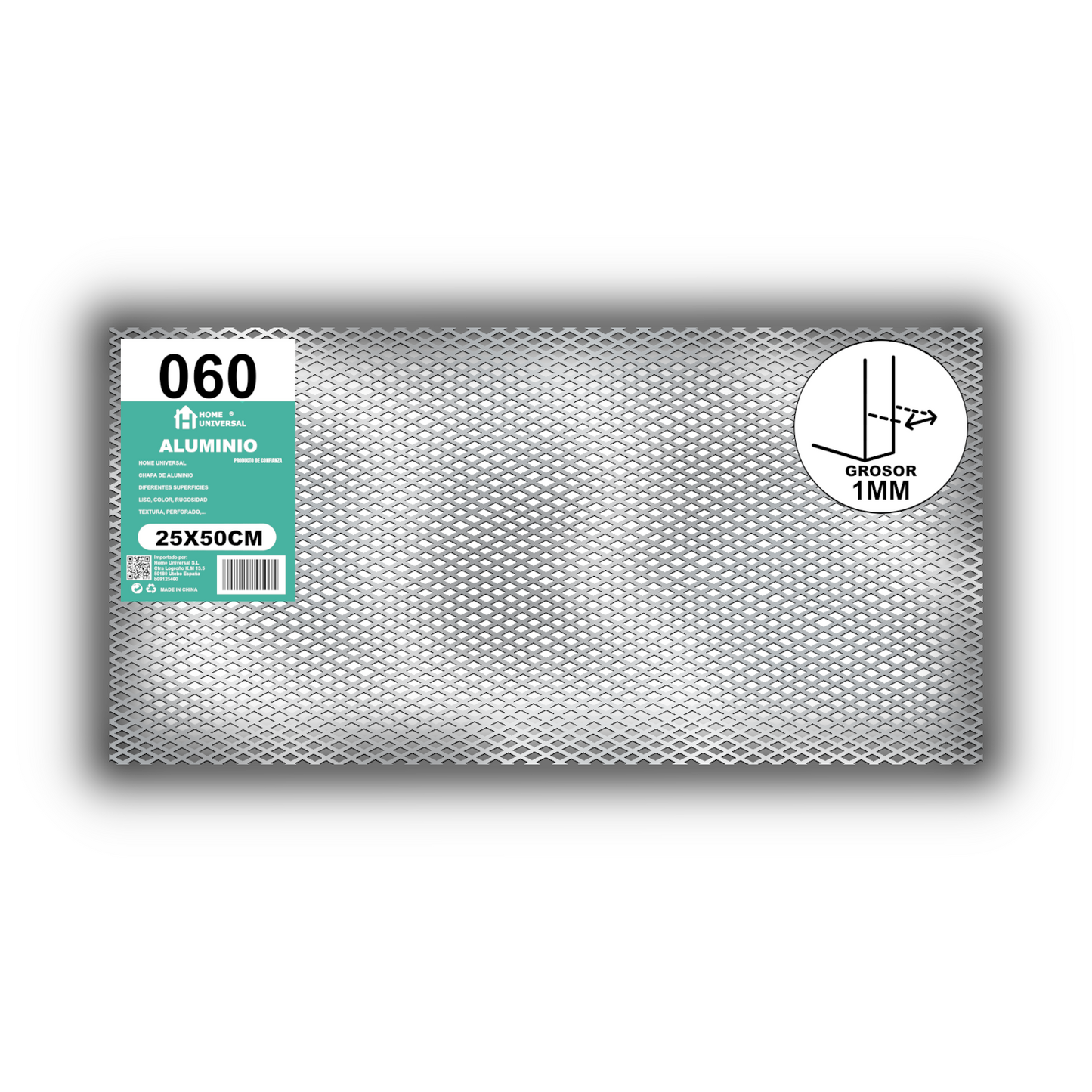 ome Universal® Chapa de Aluminio Estriada, Lisa, Malla y Perforada (Cuadrada, Ovalada, Redonda), Rugosa – Lámina Metálica Resistente Anticorrosión para Bricolaje e Industria Superficie (Malla) - Malla-7X14MM (25X50CM - 1MM)