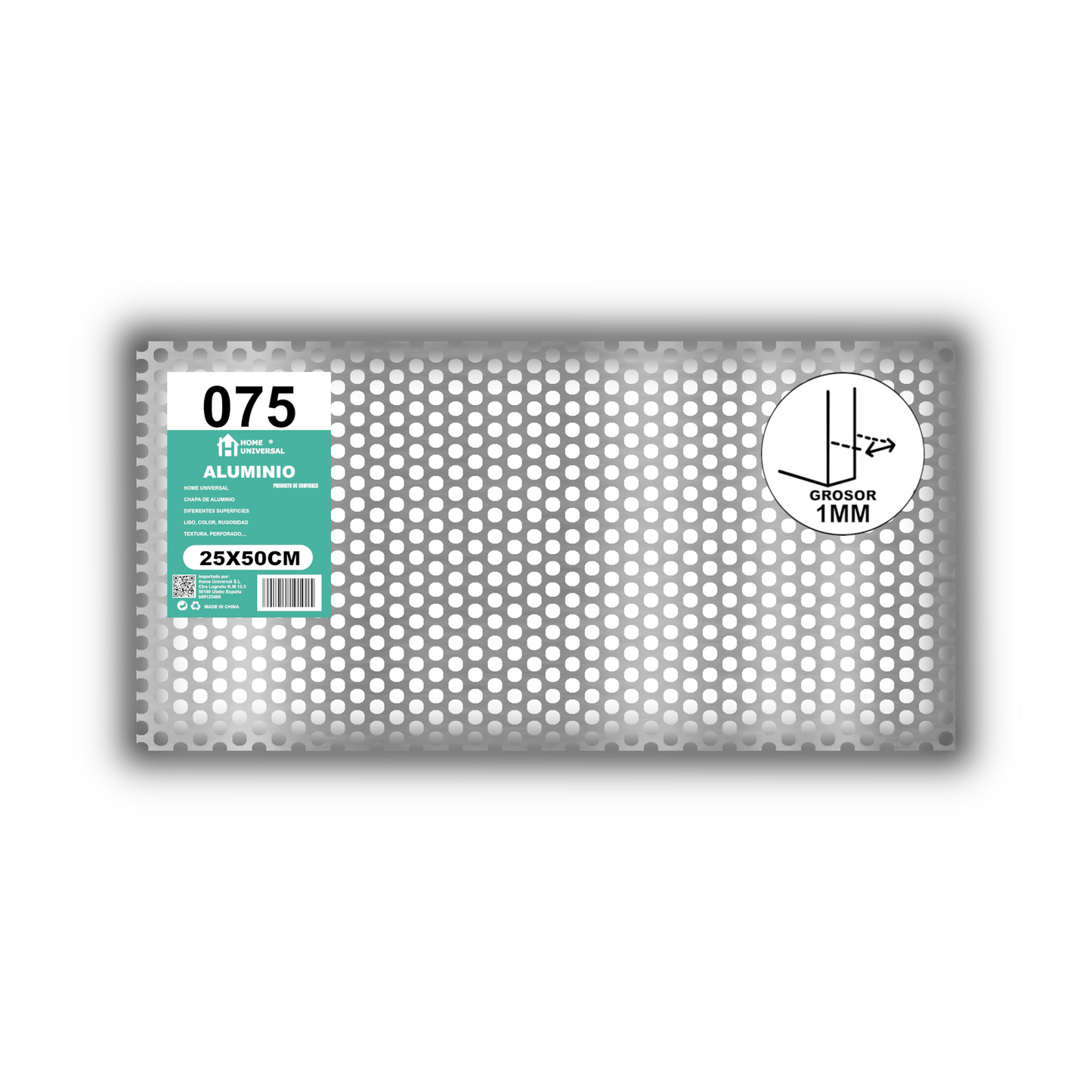 ome Universal® Chapa de Aluminio Estriada, Lisa, Malla y Perforada (Cuadrada, Ovalada, Redonda), Rugosa – Lámina Metálica Resistente Anticorrosión para Bricolaje e Industria Superficie (Perforada Redondo) - Perforada Redondo-5MM (25X50CM - 1MM)