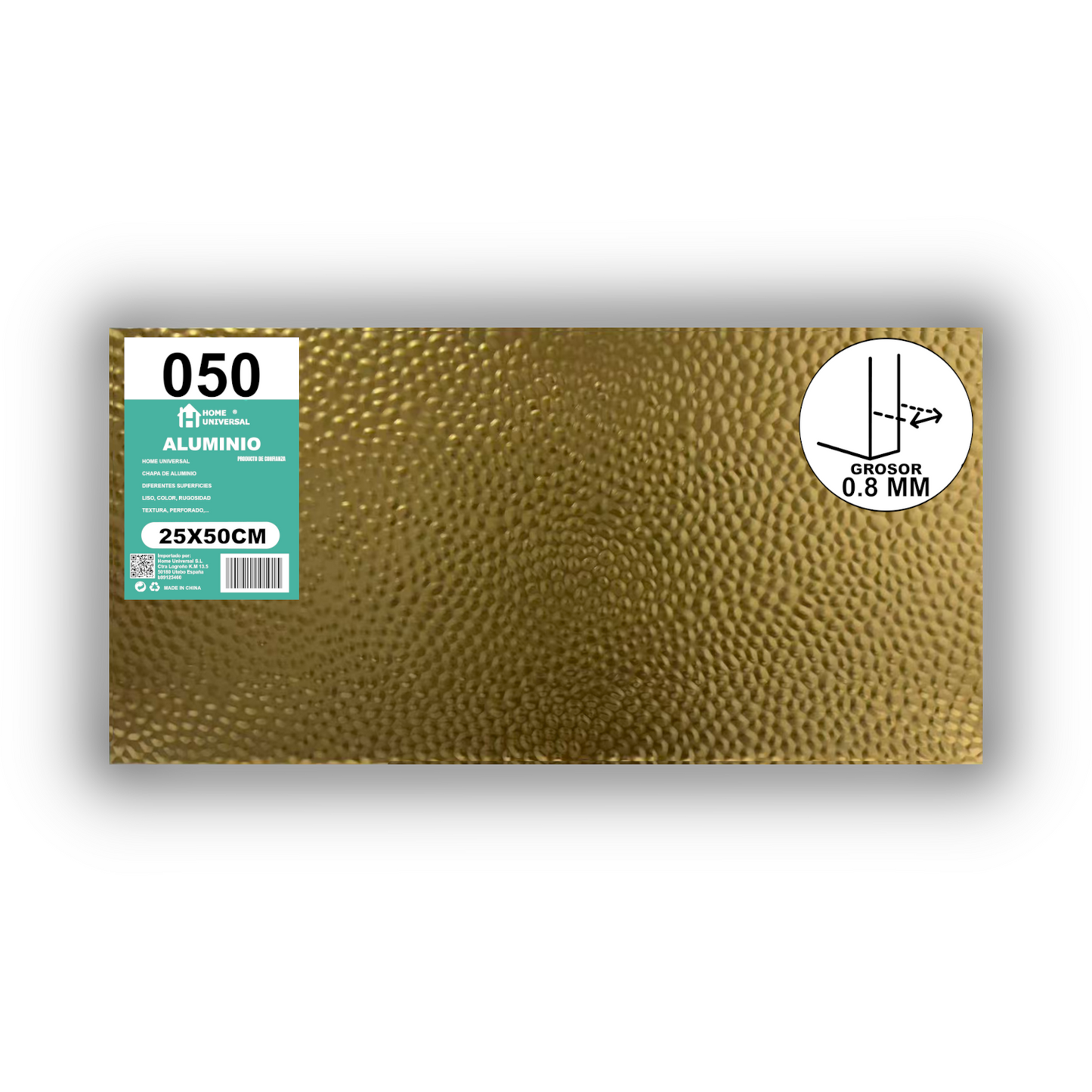 ome Universal® Chapa de Aluminio Estriada, Lisa, Malla y Perforada (Cuadrada, Ovalada, Redonda), Rugosa – Lámina Metálica Resistente Anticorrosión para Bricolaje e Industria Superficie (Rugosidad) - Dorado (25X50CM - 0.8MM)