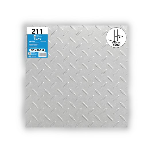 Home Universal® Chapa Acero inoxidable Superficie Liso, Estriada, Perforación Cuadrifolio – Lámina Metálica Resistente Anticorrosión para Bricolaje e Industria-Estriada  (50X50CM - 1MM)