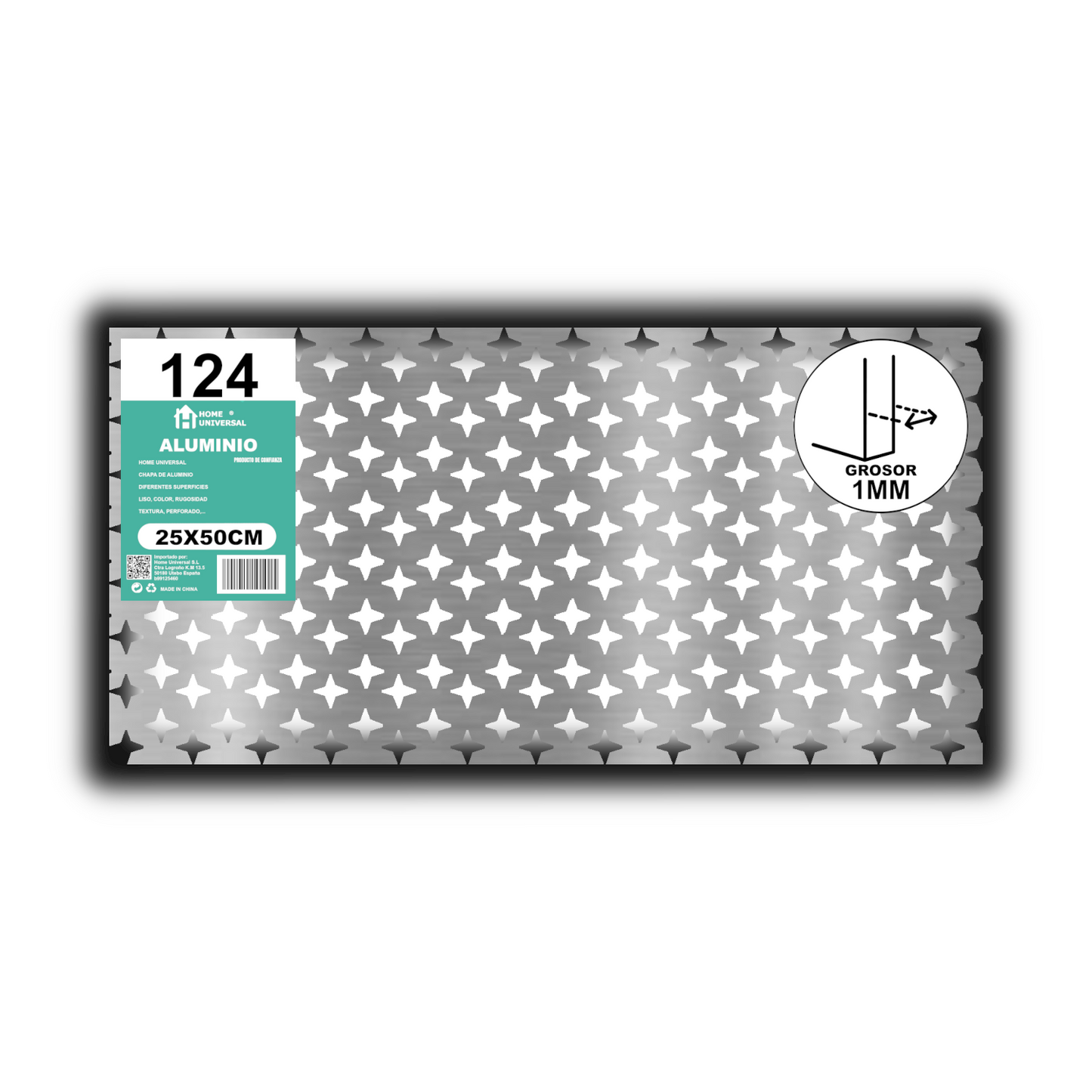 ome Universal® Chapa de Aluminio Estriada, Lisa, Malla y Perforada (Cuadrada, Ovalada, Redonda), Rugosa – Lámina Metálica Resistente Anticorrosión para Bricolaje e Industria Superficie (Perforada Forma) - Brillo-20X20MM (25X50CM - 1MM)