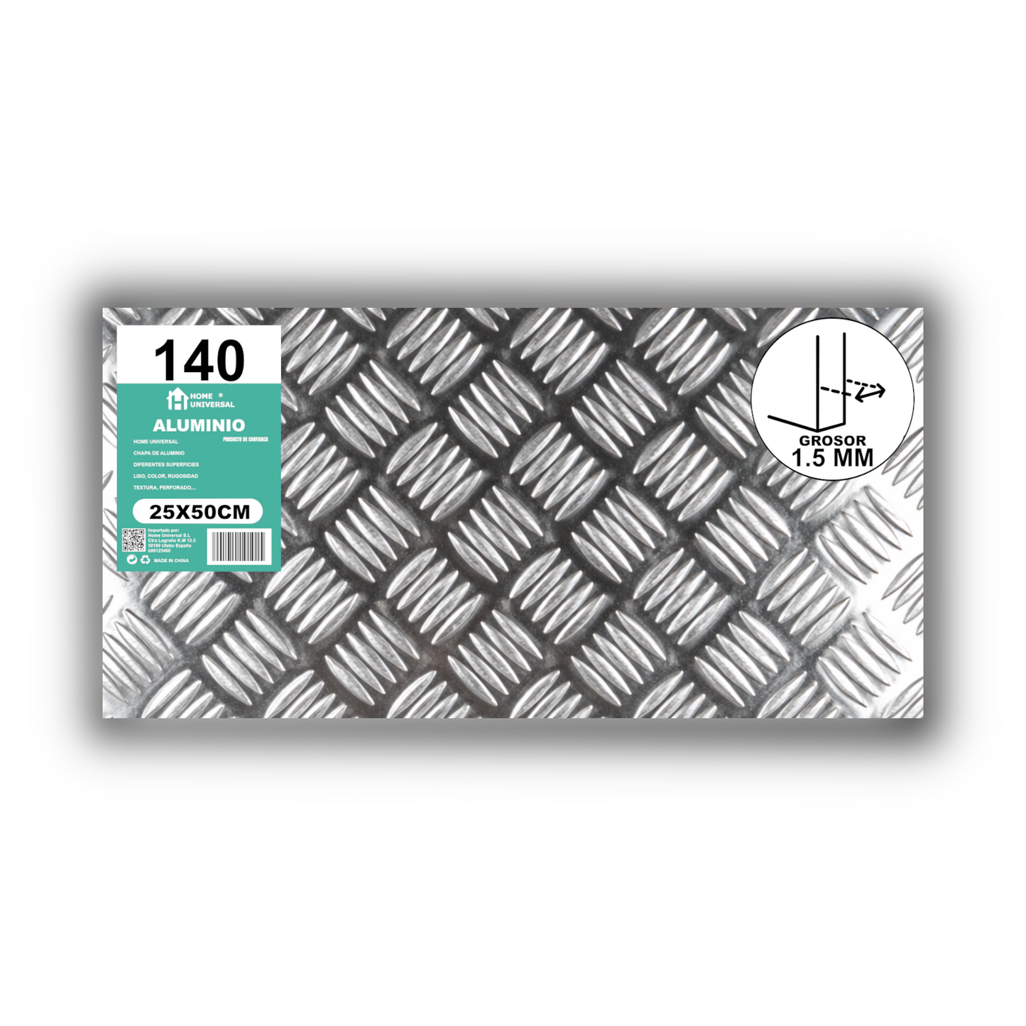 ome Universal® Chapa de Aluminio Estriada, Lisa, Malla y Perforada (Cuadrada, Ovalada, Redonda), Rugosa – Lámina Metálica Resistente Anticorrosión para Bricolaje e Industria Superficie (Estriada) - Estriada (25X50CM - 1.5MM)