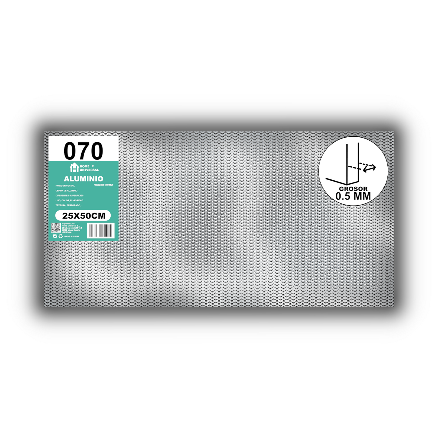 ome Universal® Chapa de Aluminio Estriada, Lisa, Malla y Perforada (Cuadrada, Ovalada, Redonda), Rugosa – Lámina Metálica Resistente Anticorrosión para Bricolaje e Industria Superficie (Malla) - Malla-4X8MM (25X50CM - 0.5MM)