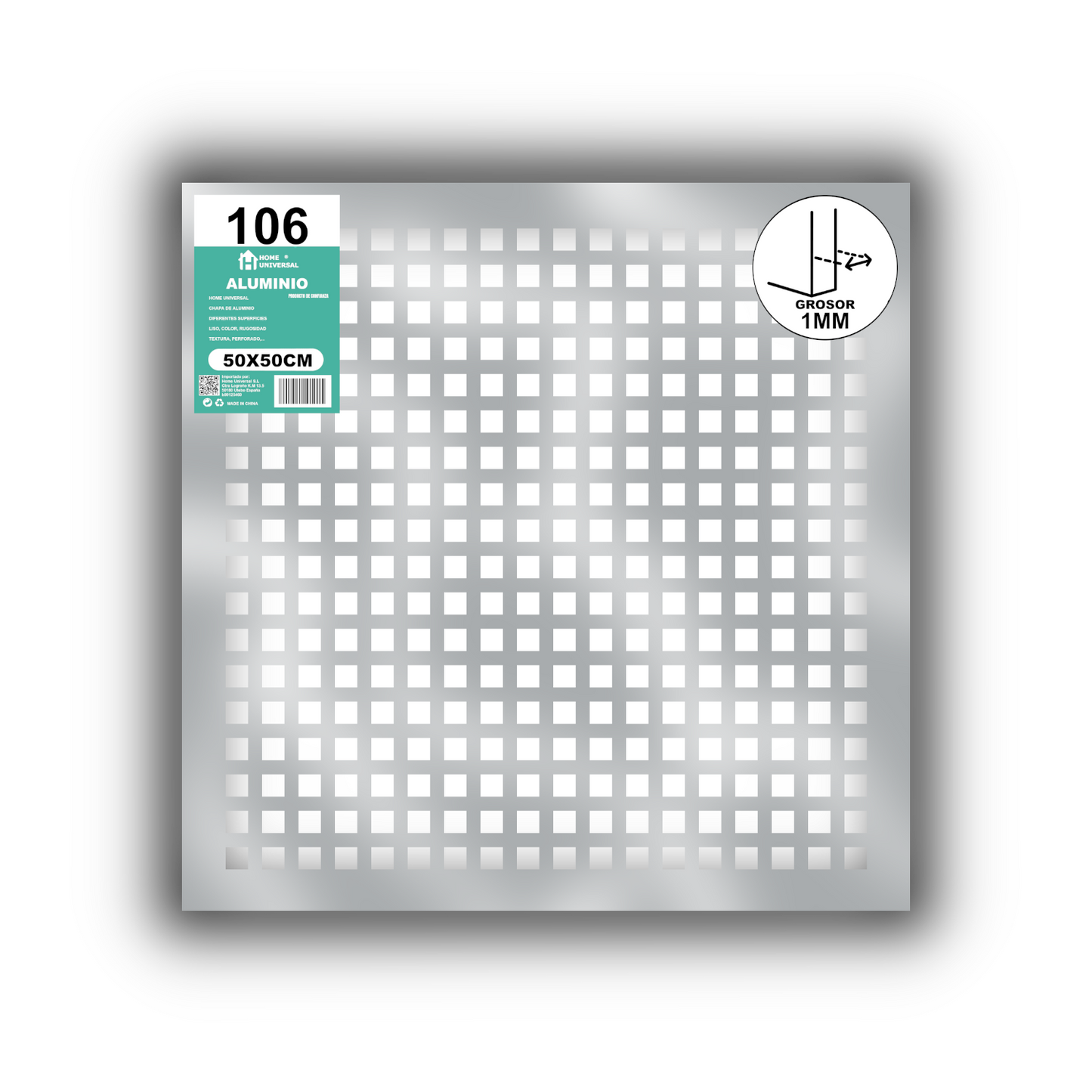 ome Universal® Chapa de Aluminio Estriada, Lisa, Malla y Perforada (Cuadrada, Ovalada, Redonda), Rugosa – Lámina Metálica Resistente Anticorrosión para Bricolaje e Industria Superficie (Perforada Cuadrado) - Perforada Cuadrado-15X15MM (50X50CM - 1MM)