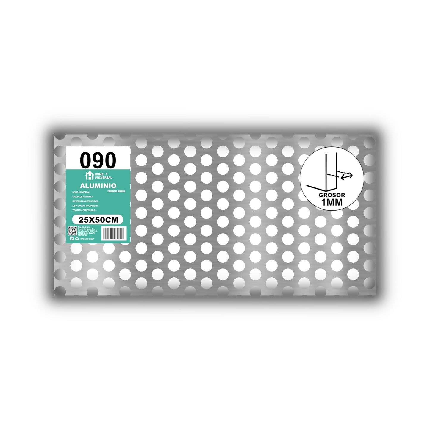 ome Universal® Chapa de Aluminio Estriada, Lisa, Malla y Perforada (Cuadrada, Ovalada, Redonda), Rugosa – Lámina Metálica Resistente Anticorrosión para Bricolaje e Industria Superficie (Perforada Redondo) - Perforada Redondo-12MM (25X50CM - 1MM)