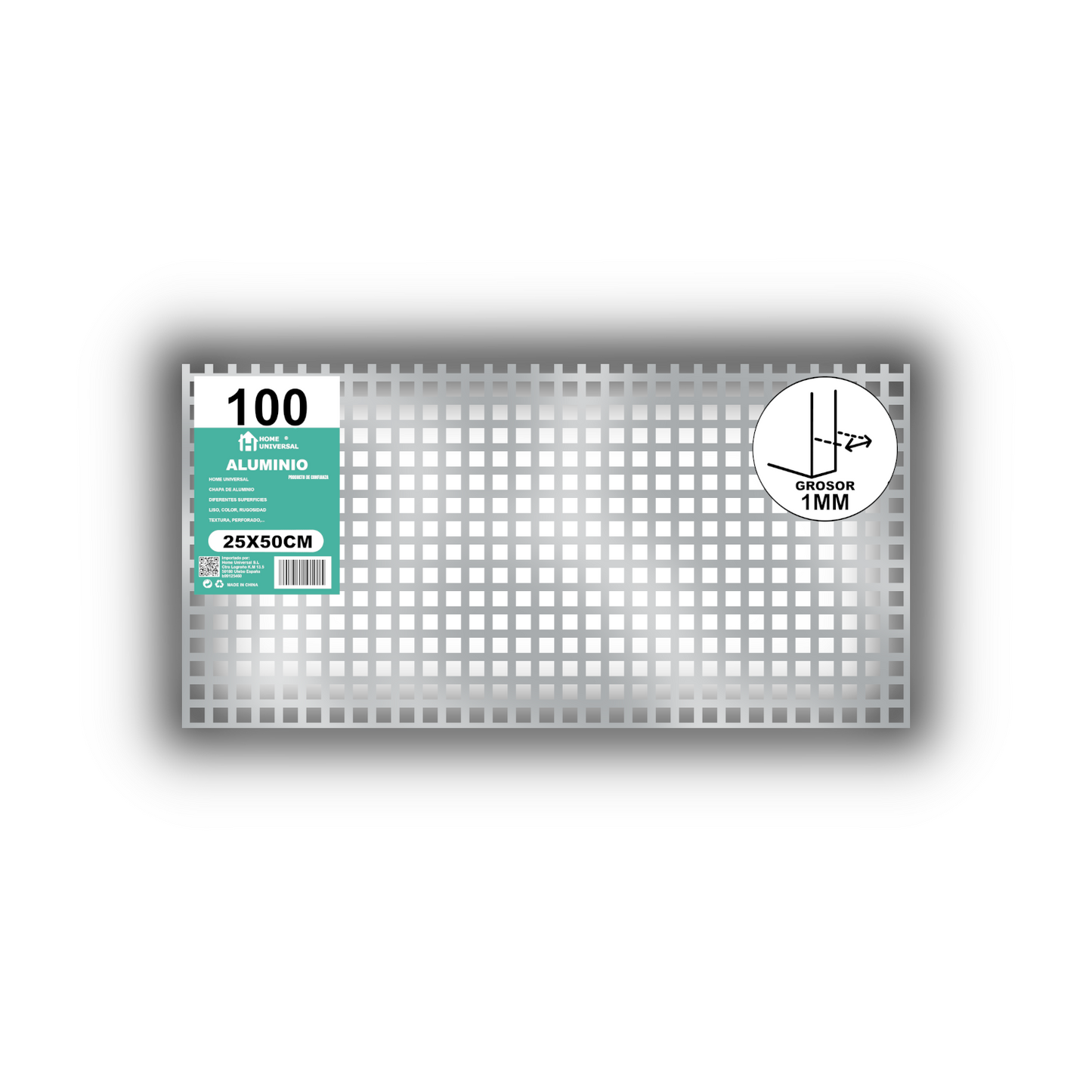 ome Universal® Chapa de Aluminio Estriada, Lisa, Malla y Perforada (Cuadrada, Ovalada, Redonda), Rugosa – Lámina Metálica Resistente Anticorrosión para Bricolaje e Industria Superficie (Perforada Cuadrado) - Perforada Cuadrado-10X10MM (25X50CM - 1MM)