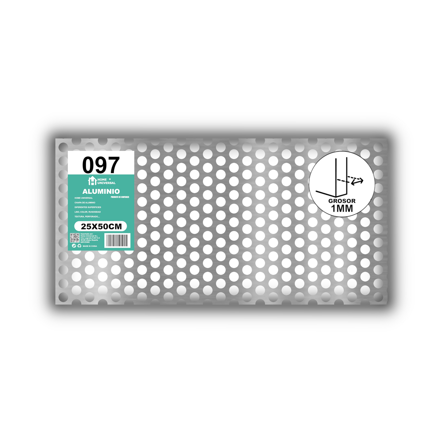 ome Universal® Chapa de Aluminio Estriada, Lisa, Malla y Perforada (Cuadrada, Ovalada, Redonda), Rugosa – Lámina Metálica Resistente Anticorrosión para Bricolaje e Industria Superficie (Perforada Redondo) - Perforada Redondo-10MM (25X50CM - 1MM)