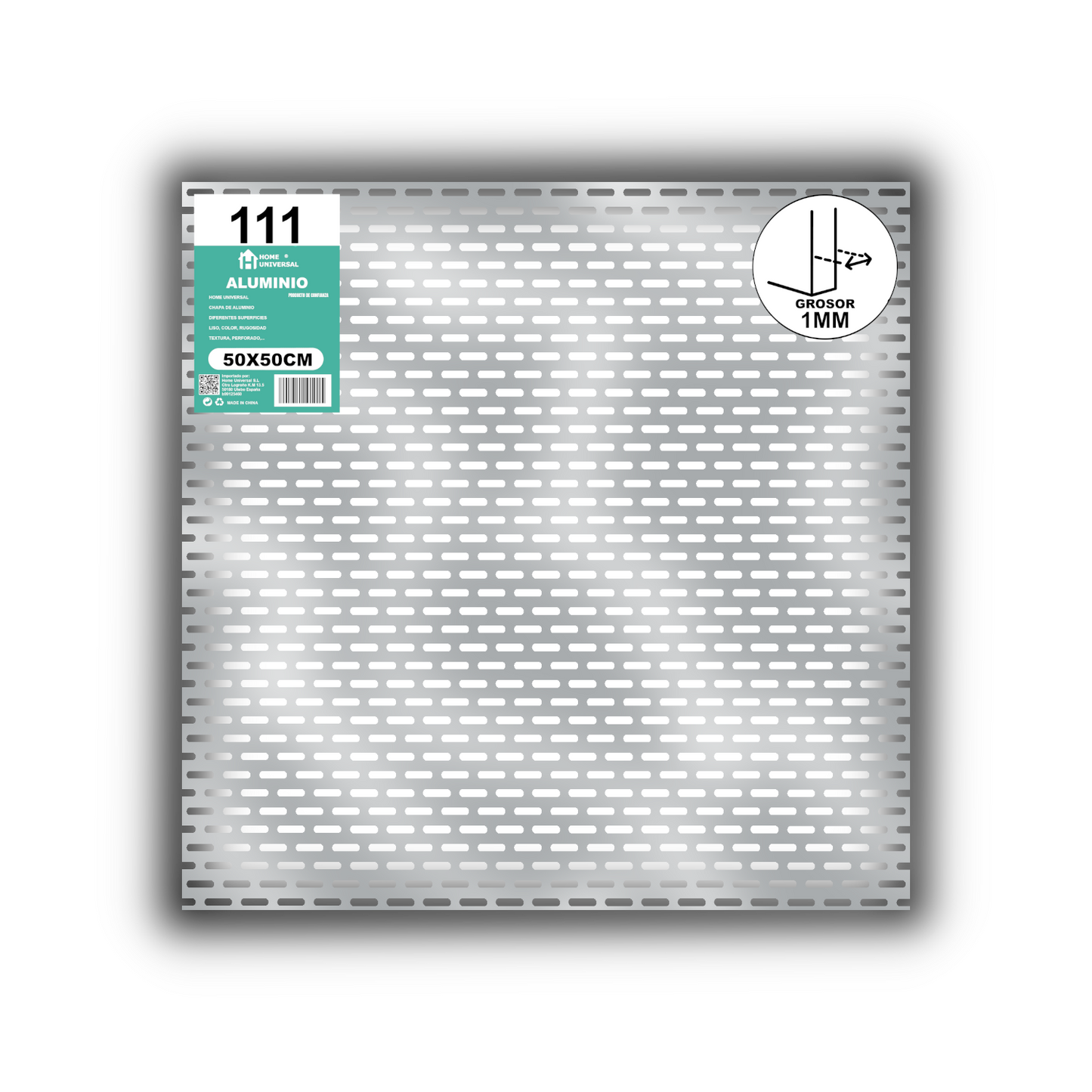 ome Universal® Chapa de Aluminio Estriada, Lisa, Malla y Perforada (Cuadrada, Ovalada, Redonda), Rugosa – Lámina Metálica Resistente Anticorrosión para Bricolaje e Industria Superficie (Perforada Forma Óvalo) - 6X18MM(50X50CM - 1MM)