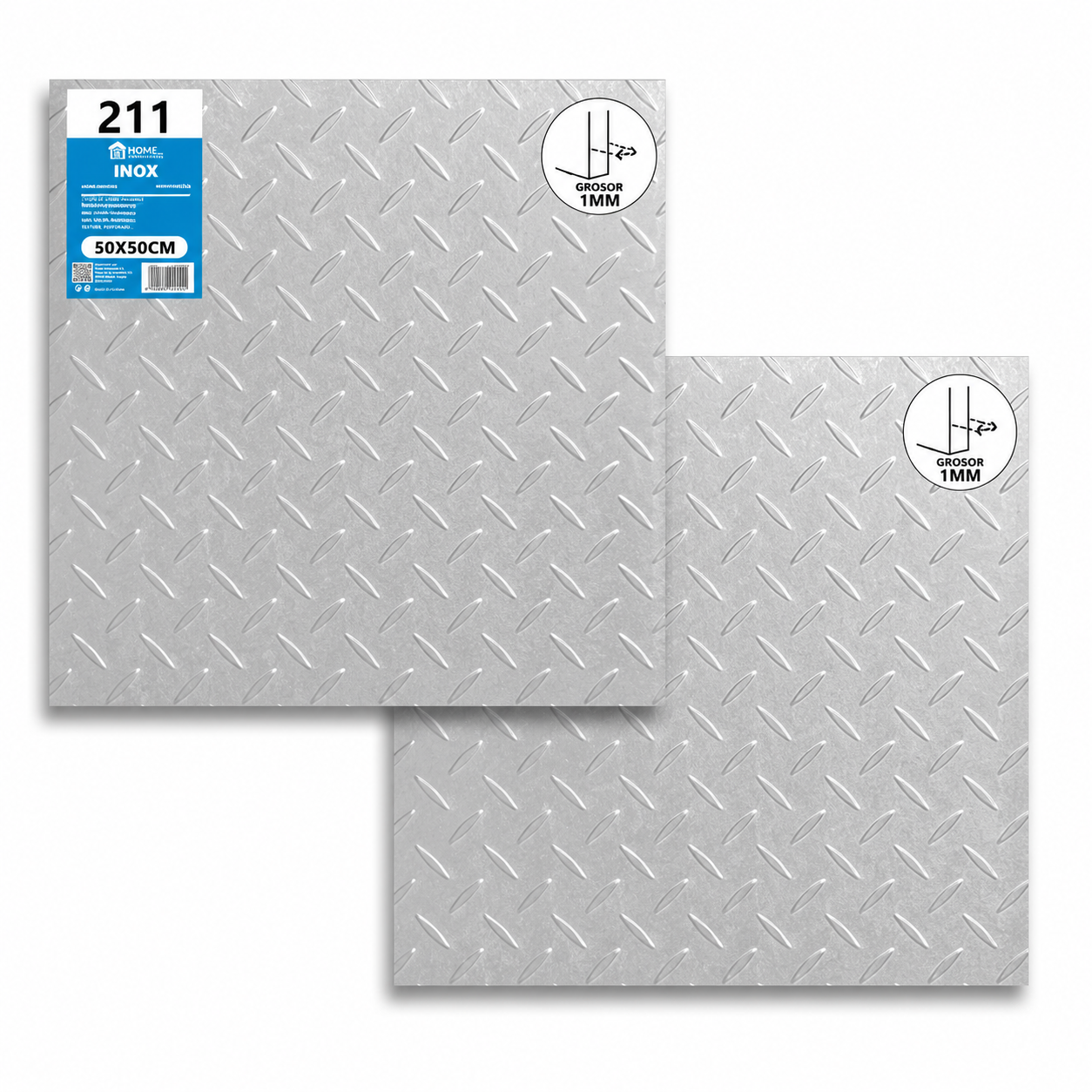Home Universal® Chapa Acero inoxidable Superficie Liso, Estriada, Perforación Cuadrifolio – Lámina Metálica Resistente Anticorrosión para Bricolaje e Industria-Estriada  (50X50CM - 1MM)