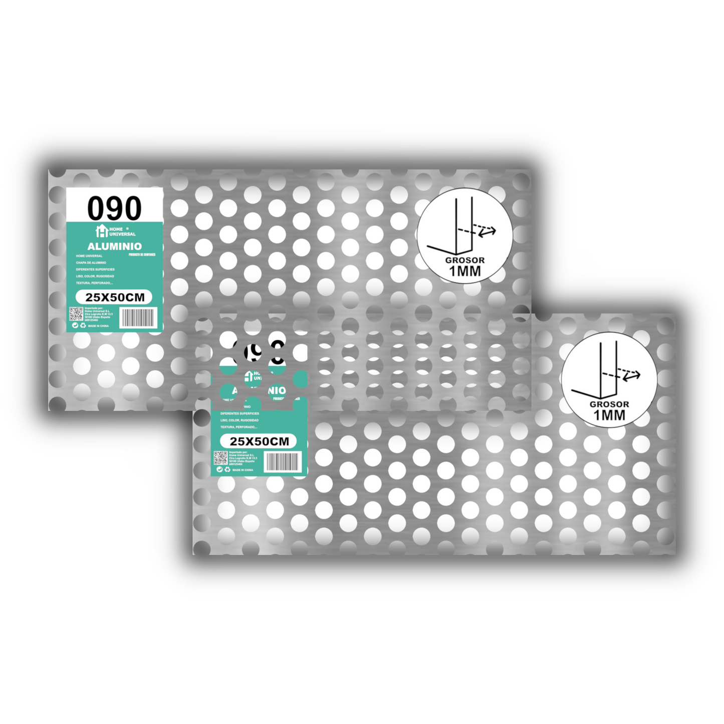 ome Universal® Chapa de Aluminio Estriada, Lisa, Malla y Perforada (Cuadrada, Ovalada, Redonda), Rugosa – Lámina Metálica Resistente Anticorrosión para Bricolaje e Industria Superficie (Perforada Redondo) - Perforada Redondo-12MM (25X50CM - 1MM)