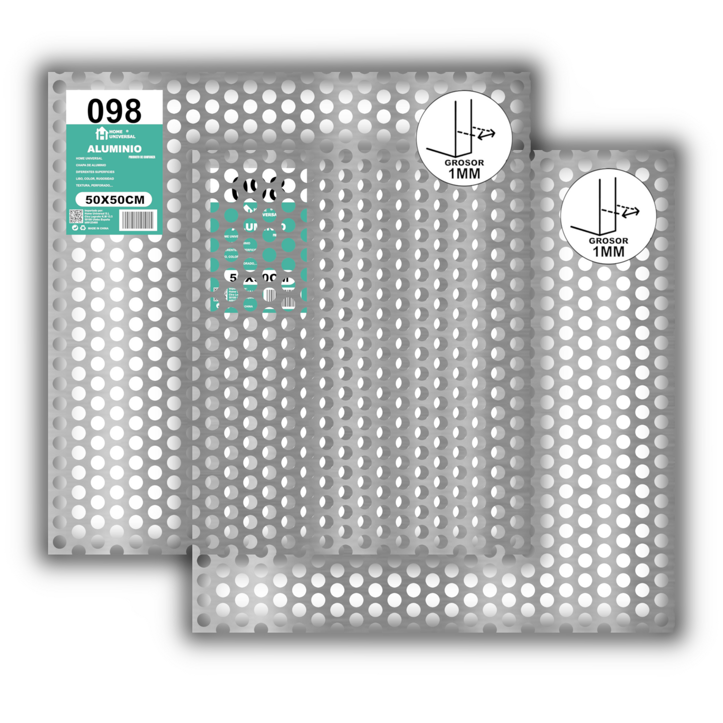 ome Universal® Chapa de Aluminio Estriada, Lisa, Malla y Perforada (Cuadrada, Ovalada, Redonda), Rugosa – Lámina Metálica Resistente Anticorrosión para Bricolaje e Industria Superficie (Perforada Redondo) - Perforada Redondo-10MM (50X50CM - 1MM)