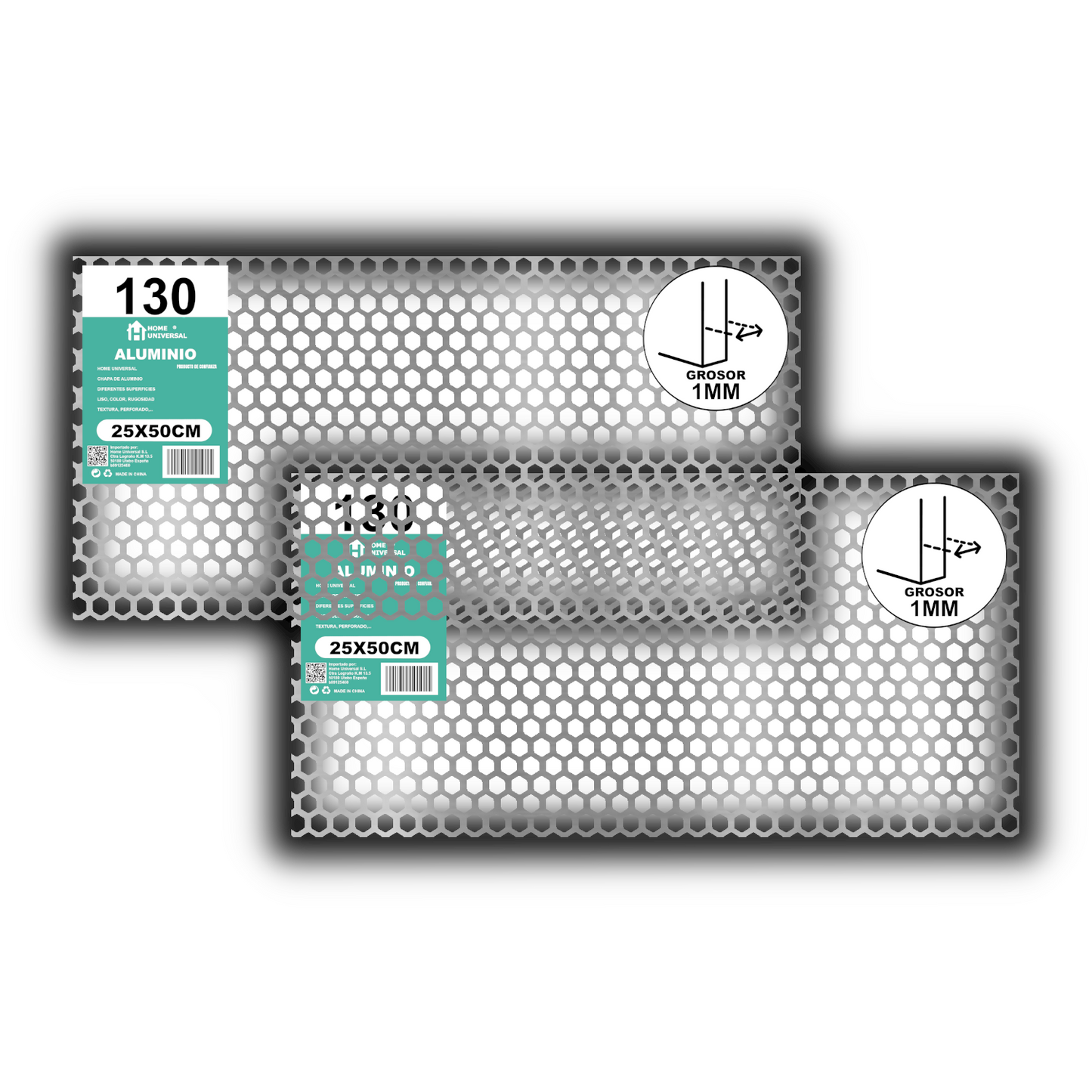 ome Universal® Chapa de Aluminio Estriada, Lisa, Malla y Perforada (Cuadrada, Ovalada, Redonda), Rugosa – Lámina Metálica Resistente Anticorrosión para Bricolaje e Industria Superficie (Perforada Forma) - Hexagonal-10X10MM (25X50CM - 1MM)