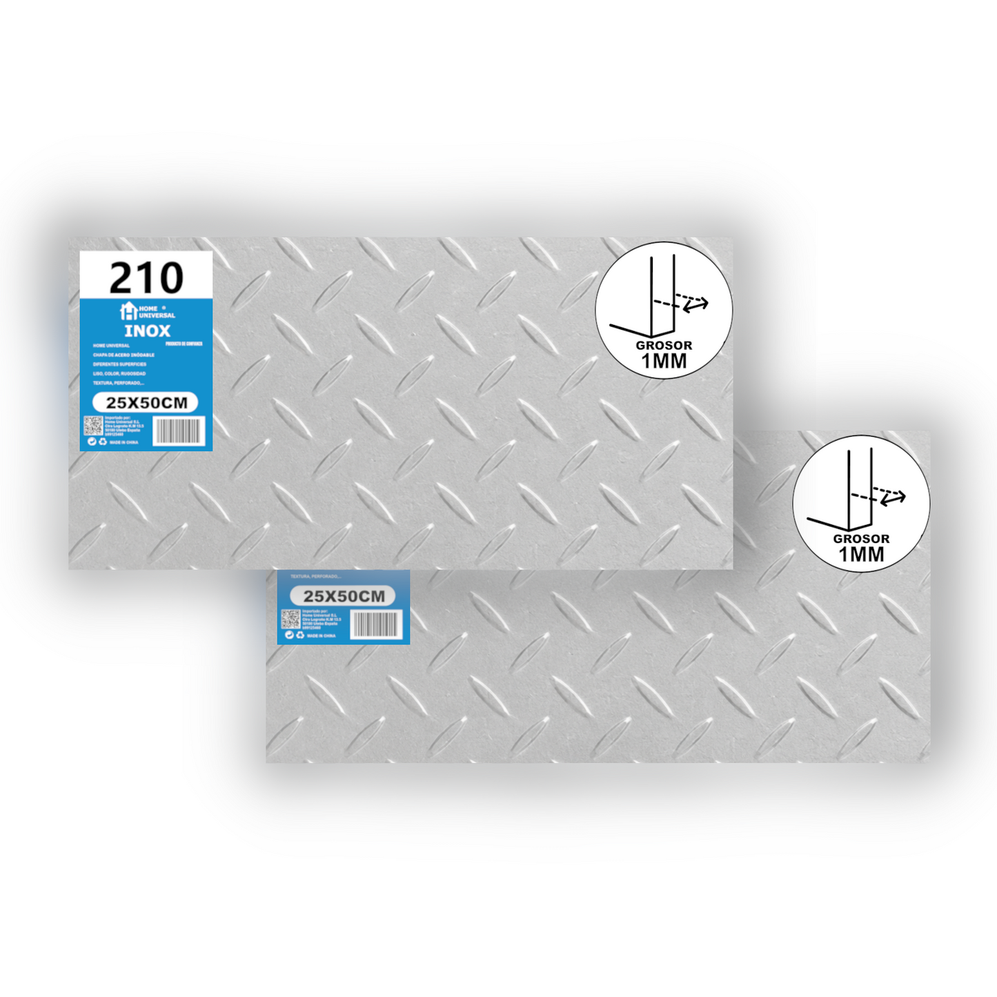 Home Universal® Chapa Acero inoxidable Superficie Liso, Estriada, Perforación Cuadrifolio – Lámina Metálica Resistente Anticorrosión para Bricolaje e Industria-Estriada  (25X50CM - 1MM)