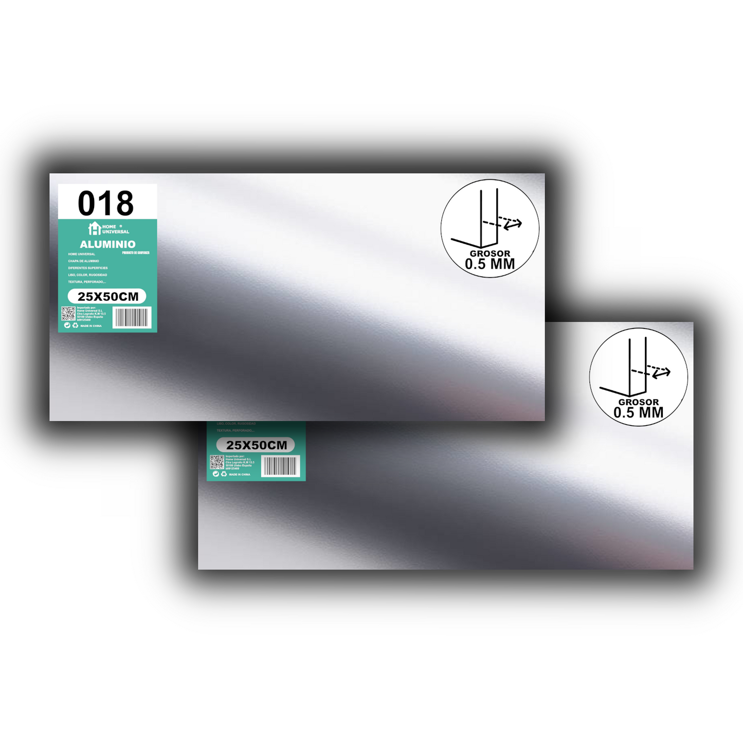 ome Universal® Chapa de Aluminio Estriada, Lisa, Malla y Perforada (Cuadrada, Ovalada, Redonda), Rugosa – Lámina Metálica Resistente Anticorrosión para Bricolaje e Industria (Superficie (Liso)) - Brillante (25X50CM - 0.5MM)