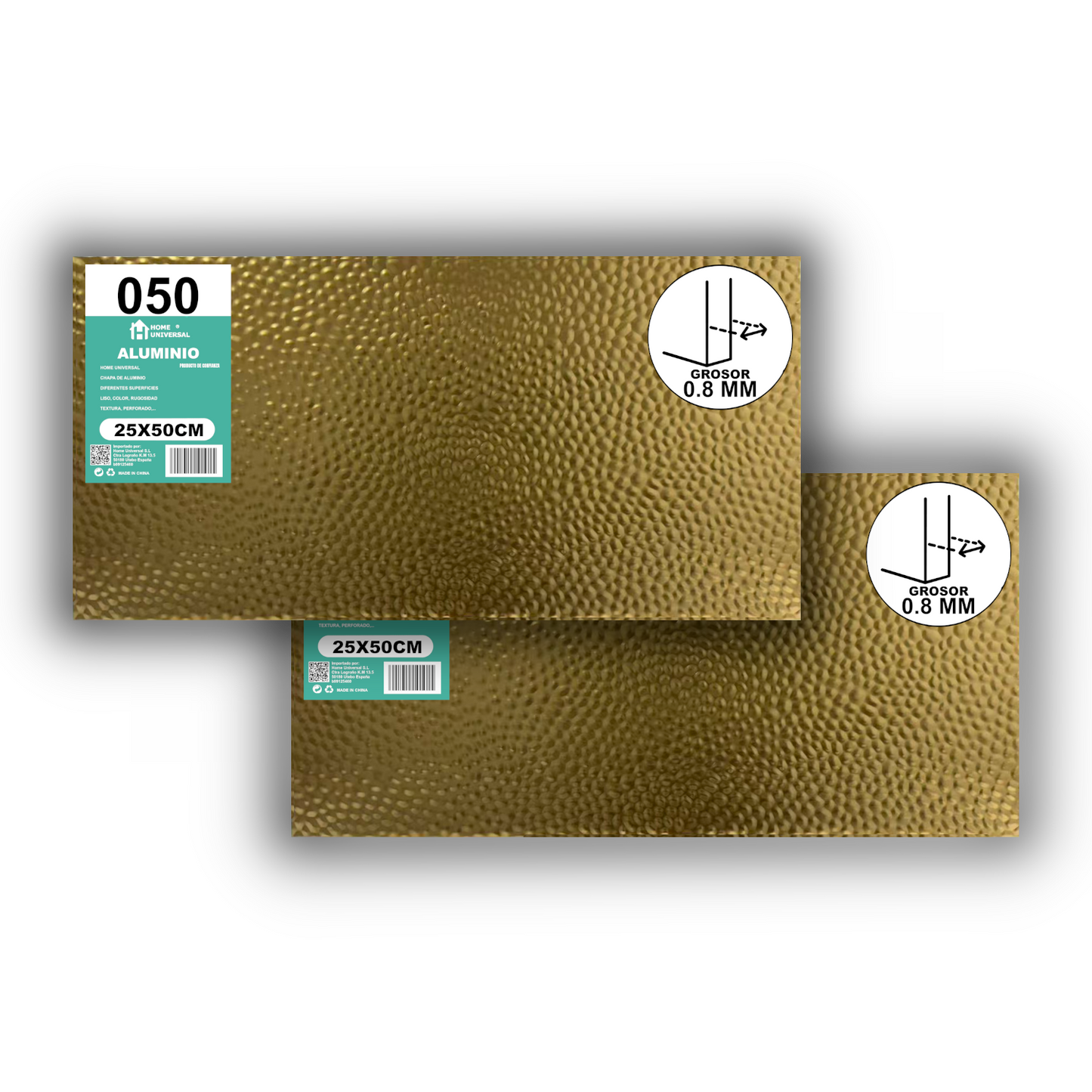 ome Universal® Chapa de Aluminio Estriada, Lisa, Malla y Perforada (Cuadrada, Ovalada, Redonda), Rugosa – Lámina Metálica Resistente Anticorrosión para Bricolaje e Industria Superficie (Rugosidad) - Dorado (25X50CM - 0.8MM)