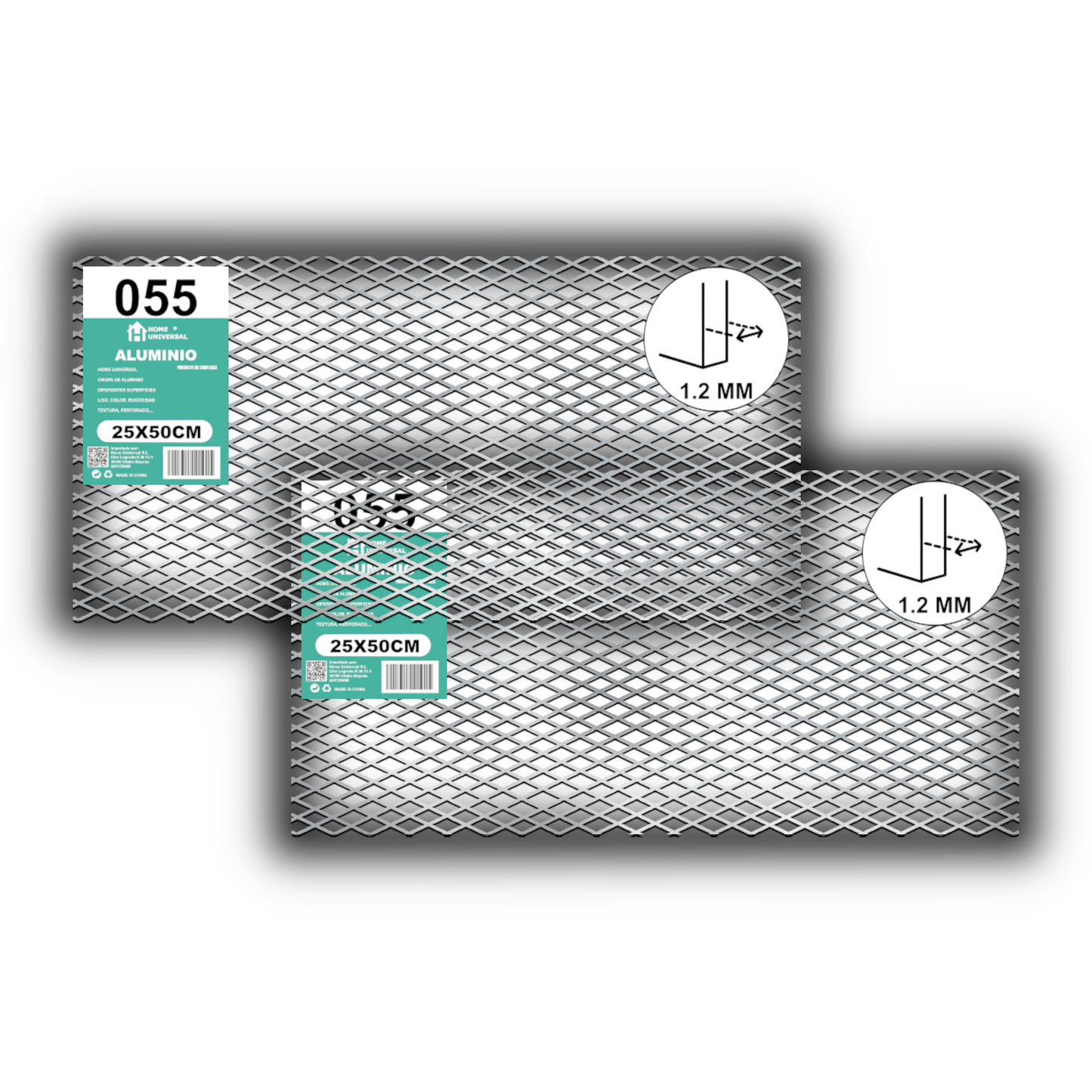 ome Universal® Chapa de Aluminio Estriada, Lisa, Malla y Perforada (Cuadrada, Ovalada, Redonda), Rugosa – Lámina Metálica Resistente Anticorrosión para Bricolaje e Industria Superficie (Malla) - Malla-12X25MM (25X50CM - 1.2MM)