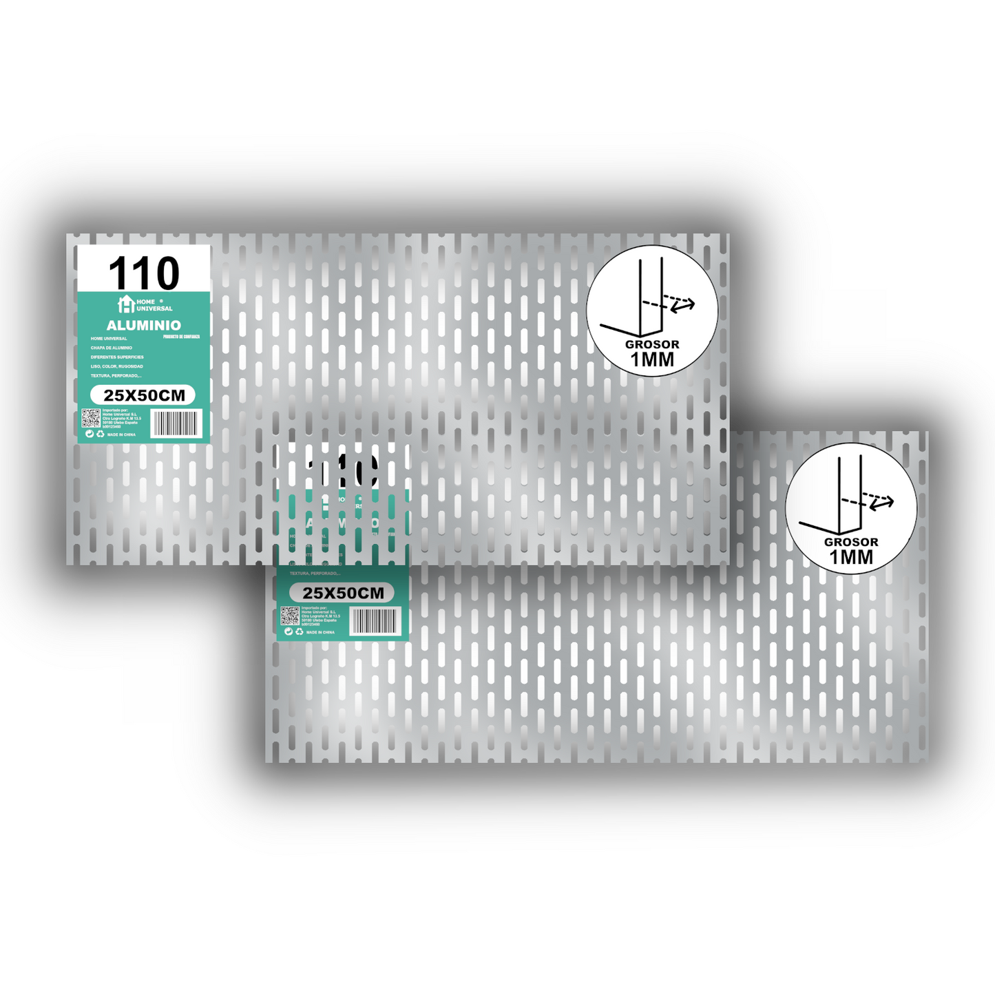 ome Universal® Chapa de Aluminio Estriada, Lisa, Malla y Perforada (Cuadrada, Ovalada, Redonda), Rugosa – Lámina Metálica Resistente Anticorrosión para Bricolaje e Industria Superficie (Perforada Forma Óvalo) - Perforada Óvalo-6X18MM (25X50CM - 1MM)