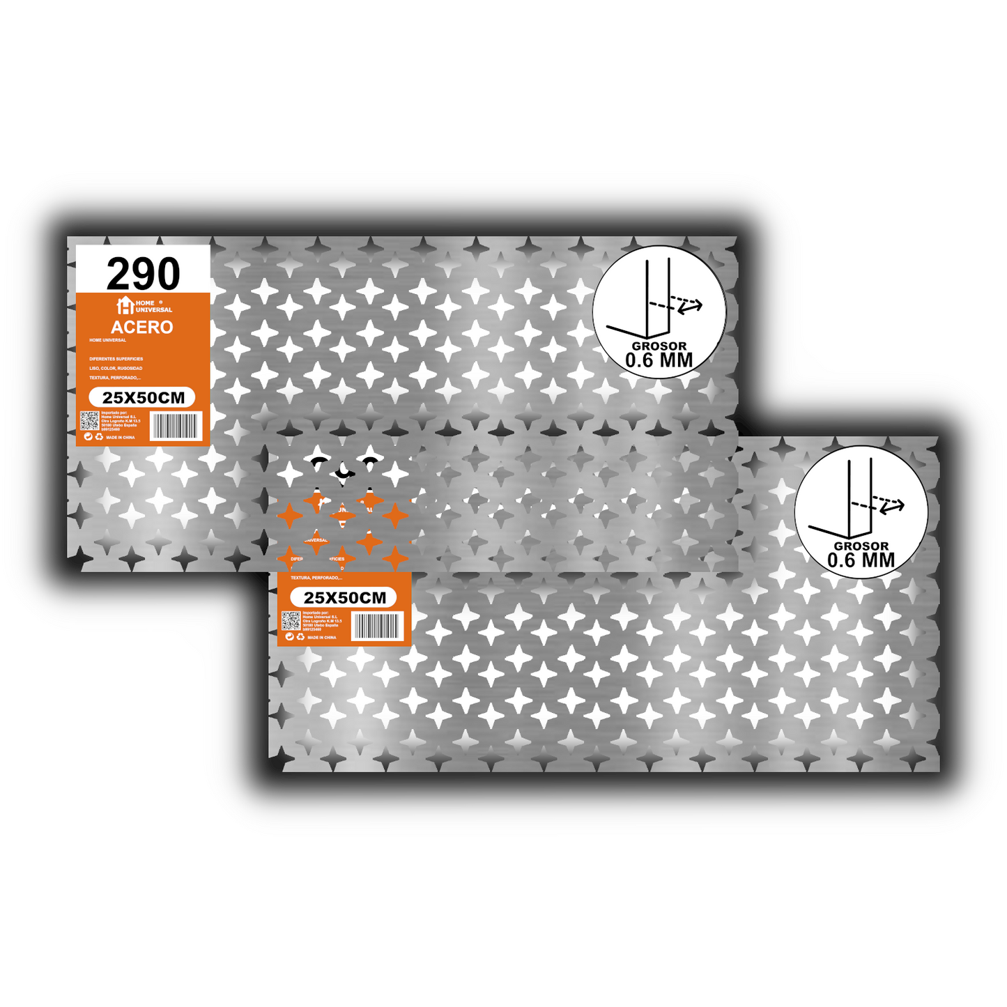 Home Universal® Chapa Galvanizada Lisa y Perforada, Lámina Metálica Resistente Anticorrosión para BricolajeSuperficie (Superficie Perforada Forma Brillo-20X20MM (25X50CM - 0.6MM))