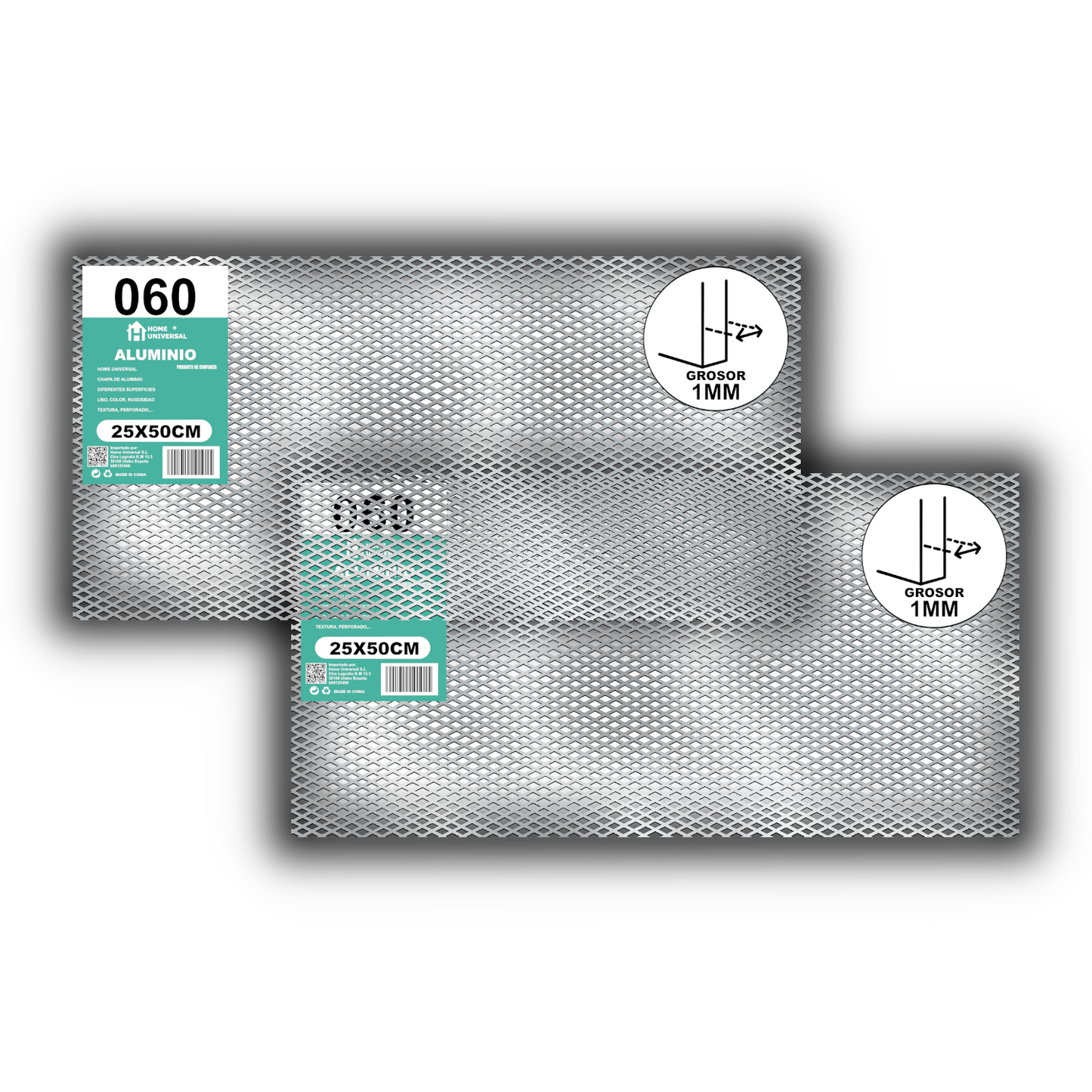 ome Universal® Chapa de Aluminio Estriada, Lisa, Malla y Perforada (Cuadrada, Ovalada, Redonda), Rugosa – Lámina Metálica Resistente Anticorrosión para Bricolaje e Industria Superficie (Malla) - Malla-7X14MM (25X50CM - 1MM)