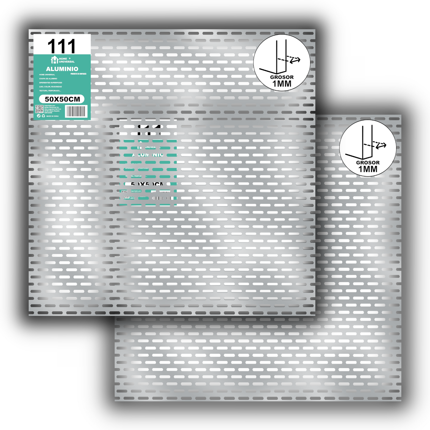 ome Universal® Chapa de Aluminio Estriada, Lisa, Malla y Perforada (Cuadrada, Ovalada, Redonda), Rugosa – Lámina Metálica Resistente Anticorrosión para Bricolaje e Industria Superficie (Perforada Forma Óvalo) - 6X18MM(50X50CM - 1MM)