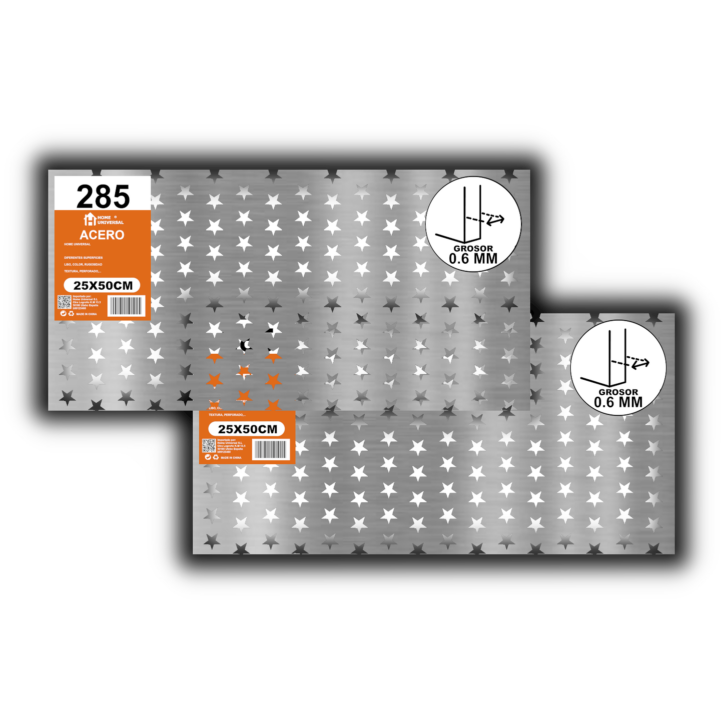 Home Universal® Chapa Galvanizada Lisa y Perforada, Lámina Metálica Resistente Anticorrosión para BricolajeSuperficie (Superficie Perforada Forma Estrella-18X18MM (25X50CM - 0.6MM))