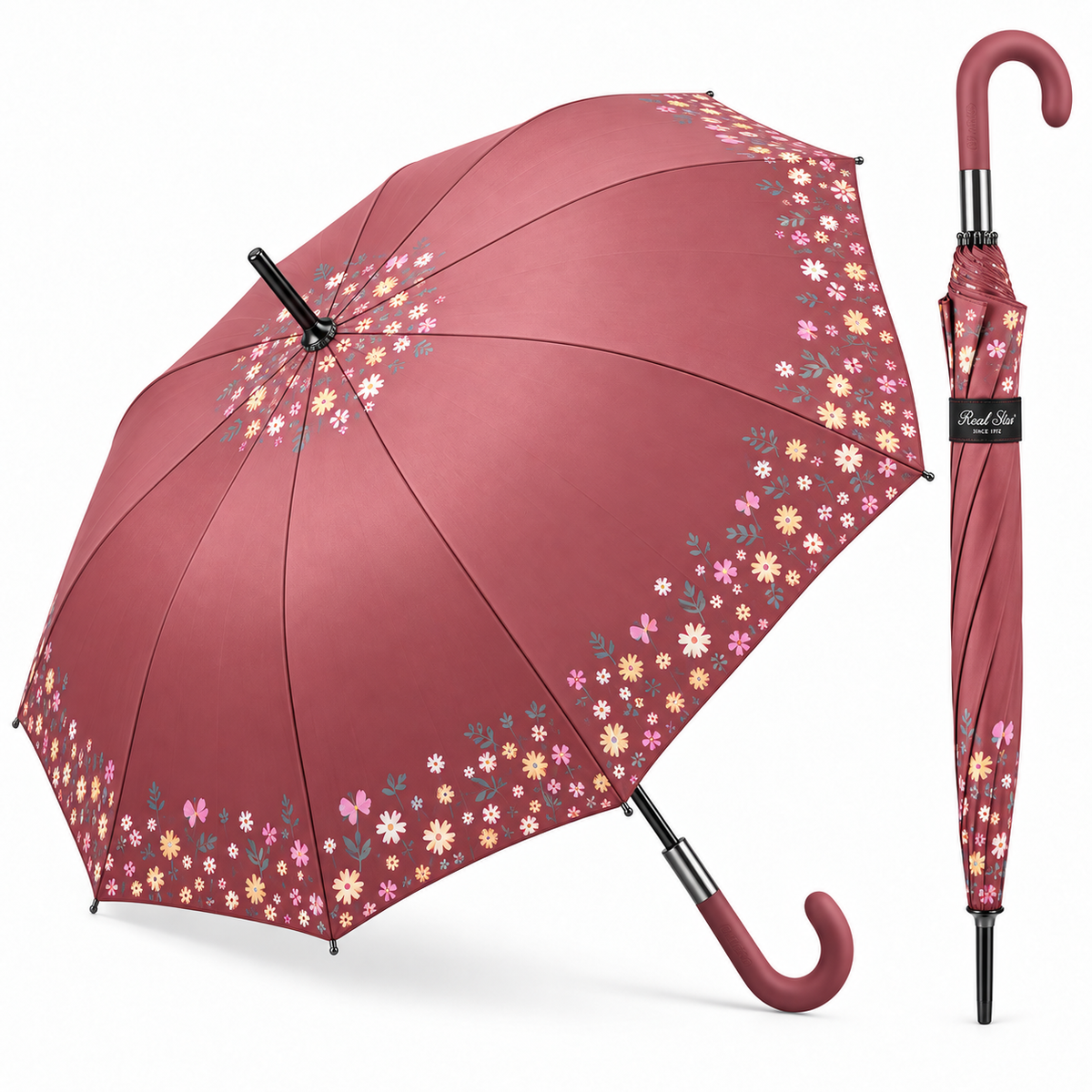 Home Universal® Paraguas Grande Semiautomático, Paraguas Largo Resistente al Viento con Mango Curvo para Mujer y Hombre (Rosa Encanto)