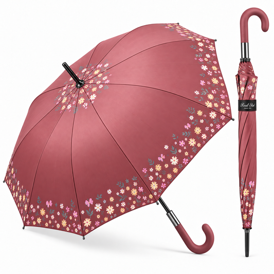 Home Universal® Paraguas Grande Semiautomático, Paraguas Largo Resistente al Viento con Mango Curvo para Mujer y Hombre (Rosa Encanto)
