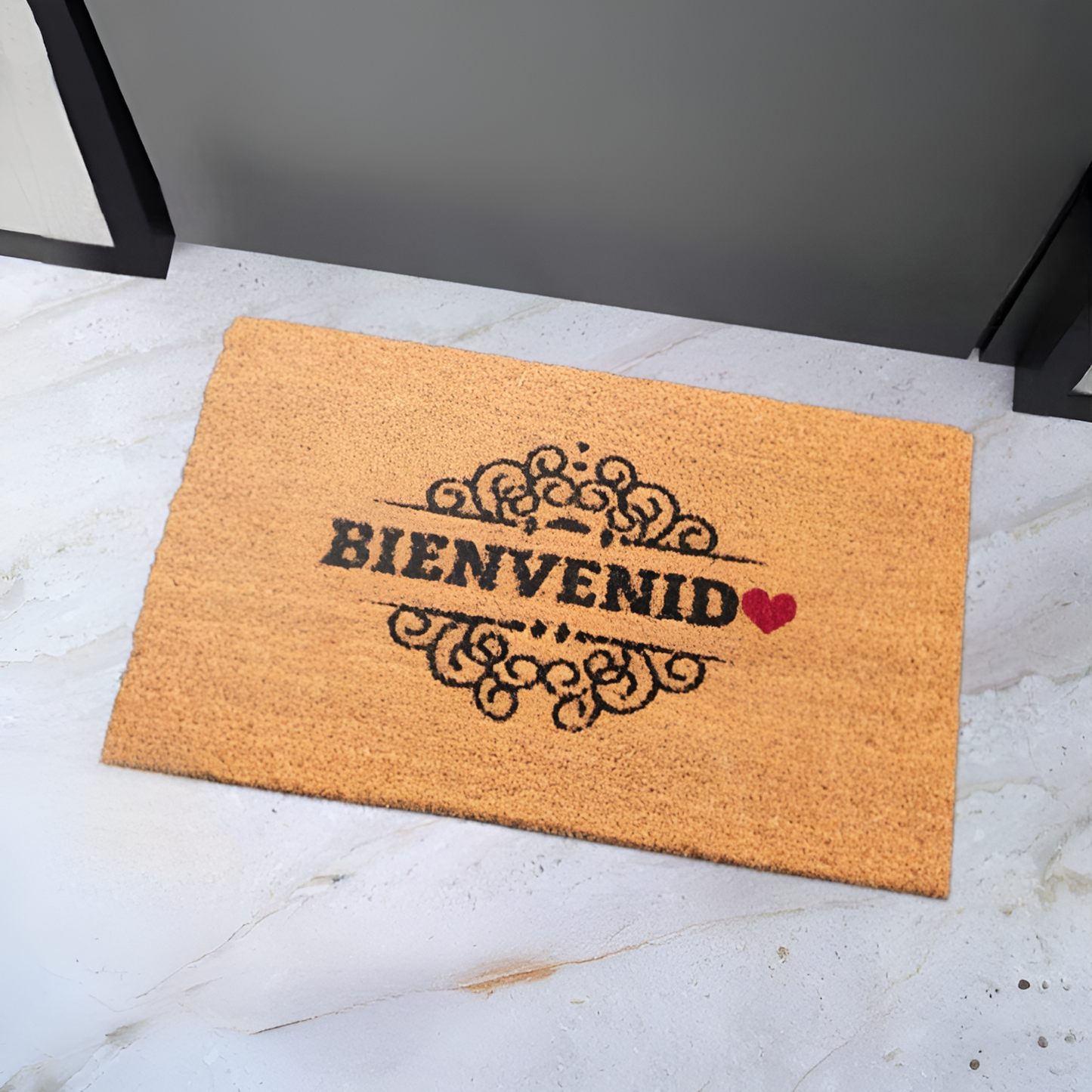 Home Universal ® Felpudos 60x40CM Fibra de Coco | Base Antideslizante de Caucho | Apto para el Exterior (Bienvenido Amor)