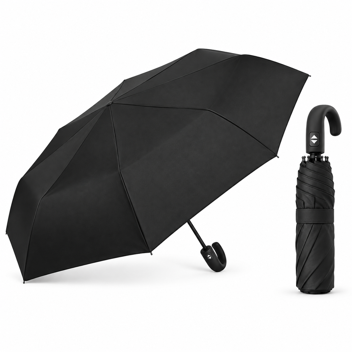 Home Universal® Paraguas Automático Plegable Grande, Compacto y Resistente, para Lluvia y Sol (Mango Curvo (Negro))