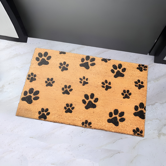 Home Universal ® Felpudos 60x40CM Fibra de Coco | Base Antideslizante de Caucho | Apto para el Exterior (Huellas de Perro)