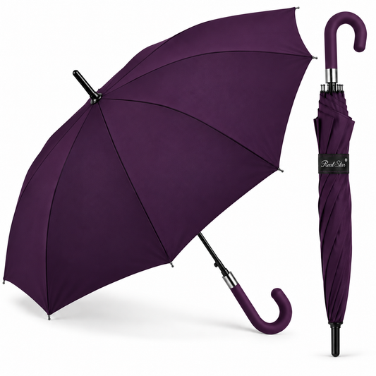 Home Universal® Paraguas Grande Semiautomático, Paraguas Largo Resistente al Viento con Mango Curvo para Mujer y Hombre (Morado (Liso))