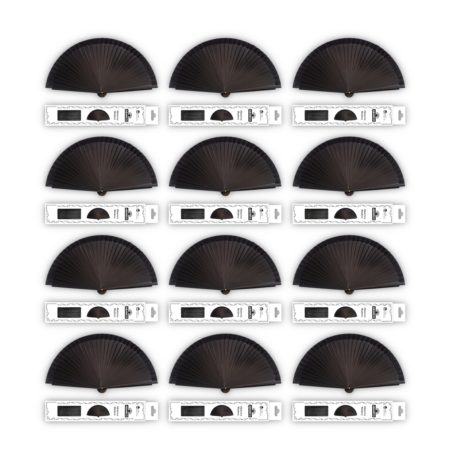 HOME UNIVERSAL Abanicos Madera con caja Liso 23CM, Detalles para los Invitados, Regalos de Boda, Fiesta, Comunión o Bautizo - (Negro 23 CM con Caja)