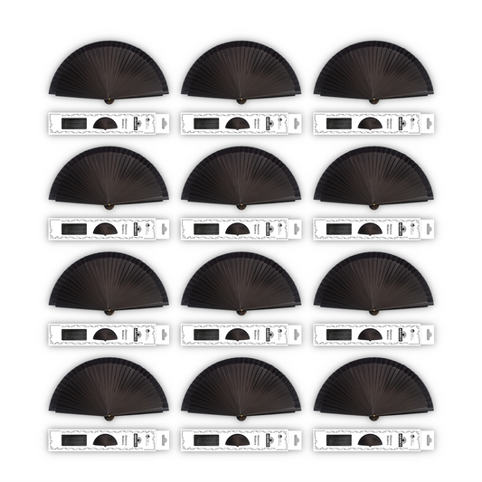HOME UNIVERSAL 12 Abanicos Madera con caja Liso 23CM, Detalles para los Invitados, Regalos de Boda, Fiesta, Comunión o Bautizo - (Negro 23 CM con Caja)