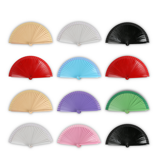 Home Universal® 12 o 24 Abanicos de madera con argollas para colgar, plegable, ligero y resistente, ideal para bodas, eventos y verano, diseño clásico y portátil perfecto para regalo y uso diario - Multicolor(23CM)