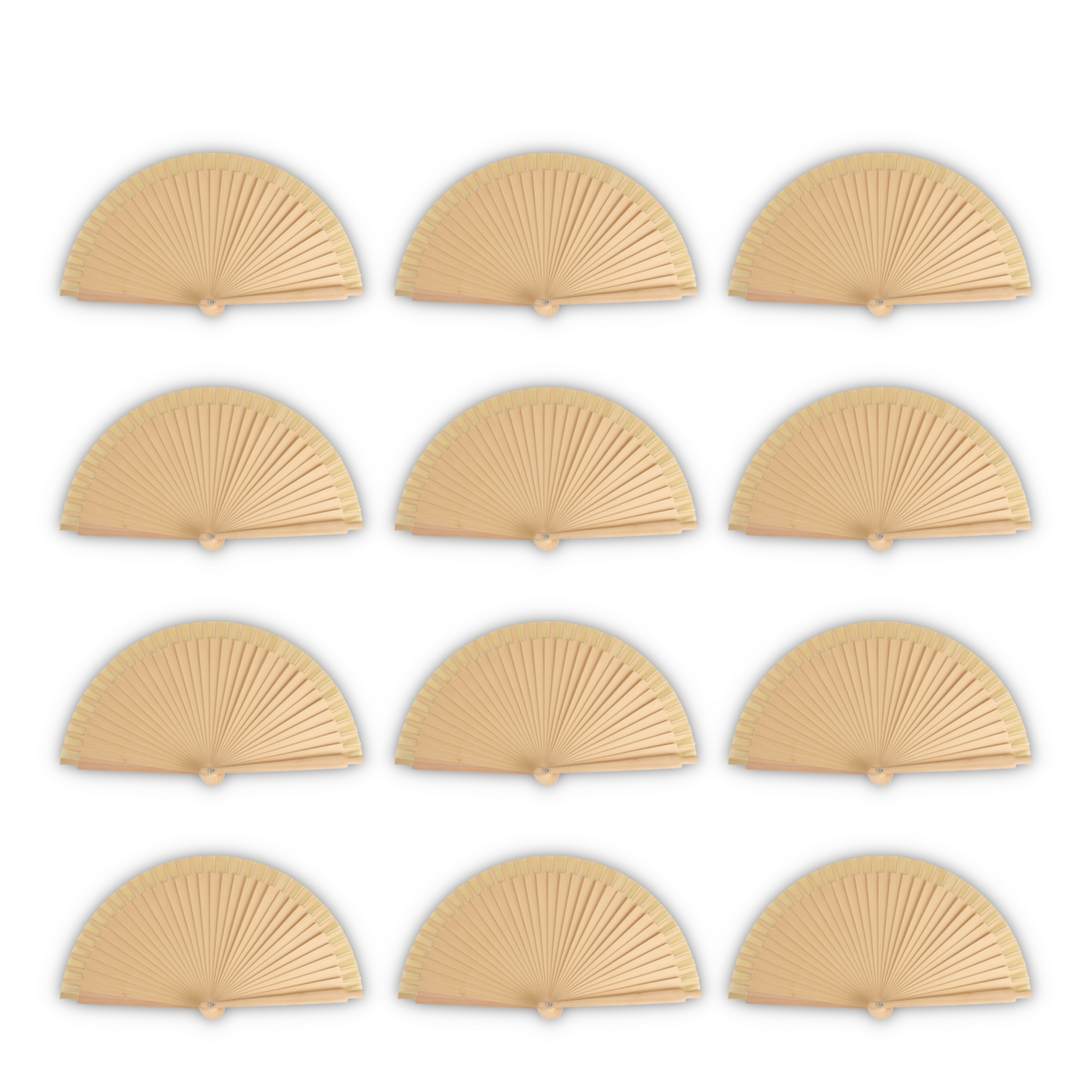 Home Universal® Pack de 12 Abanicos de Madera Lacados, Disponibles en Varios Colores y Tamaños, Abanico Flamenco Español para Bodas, Ferias, Fiestas, Comuniones y Eventos (Color Madera)