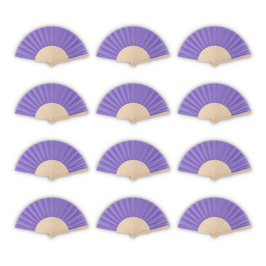 Home Universal ® Pack 12 Unidades Abanicos Madera con Tela Lisa 23cm, Detalles para los Invitados, Regalos de Boda, Fiestas, Comuniones y Otros Eventos - Morado (12 Unidades)