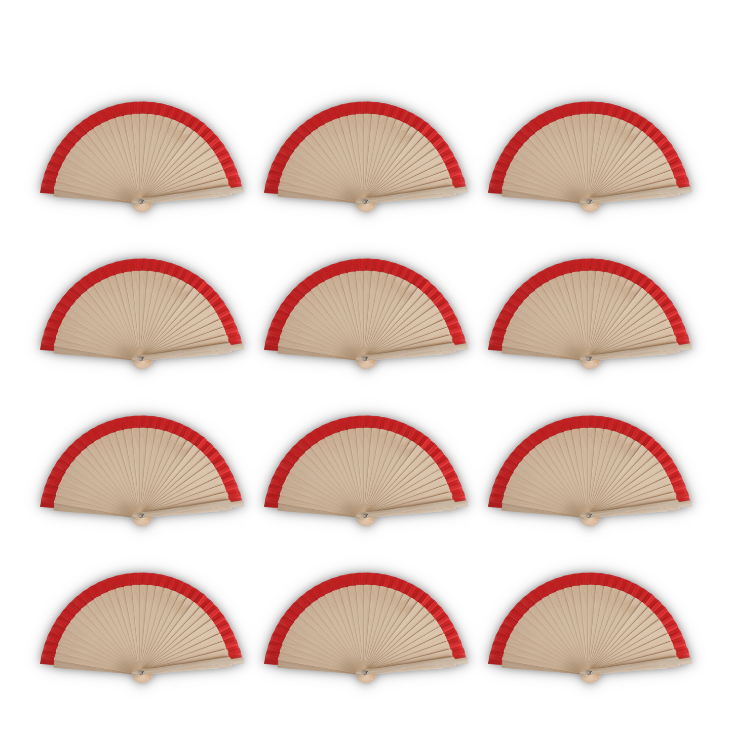 Home Universal®  Abanicos de Madera con Argolla para Cuello, Plegables con Tela en Varios Colores - Ligeros, Portátiles y Resistentes para Eventos, Bodas y Verano - Rojo 19 CM (12 Unidades)